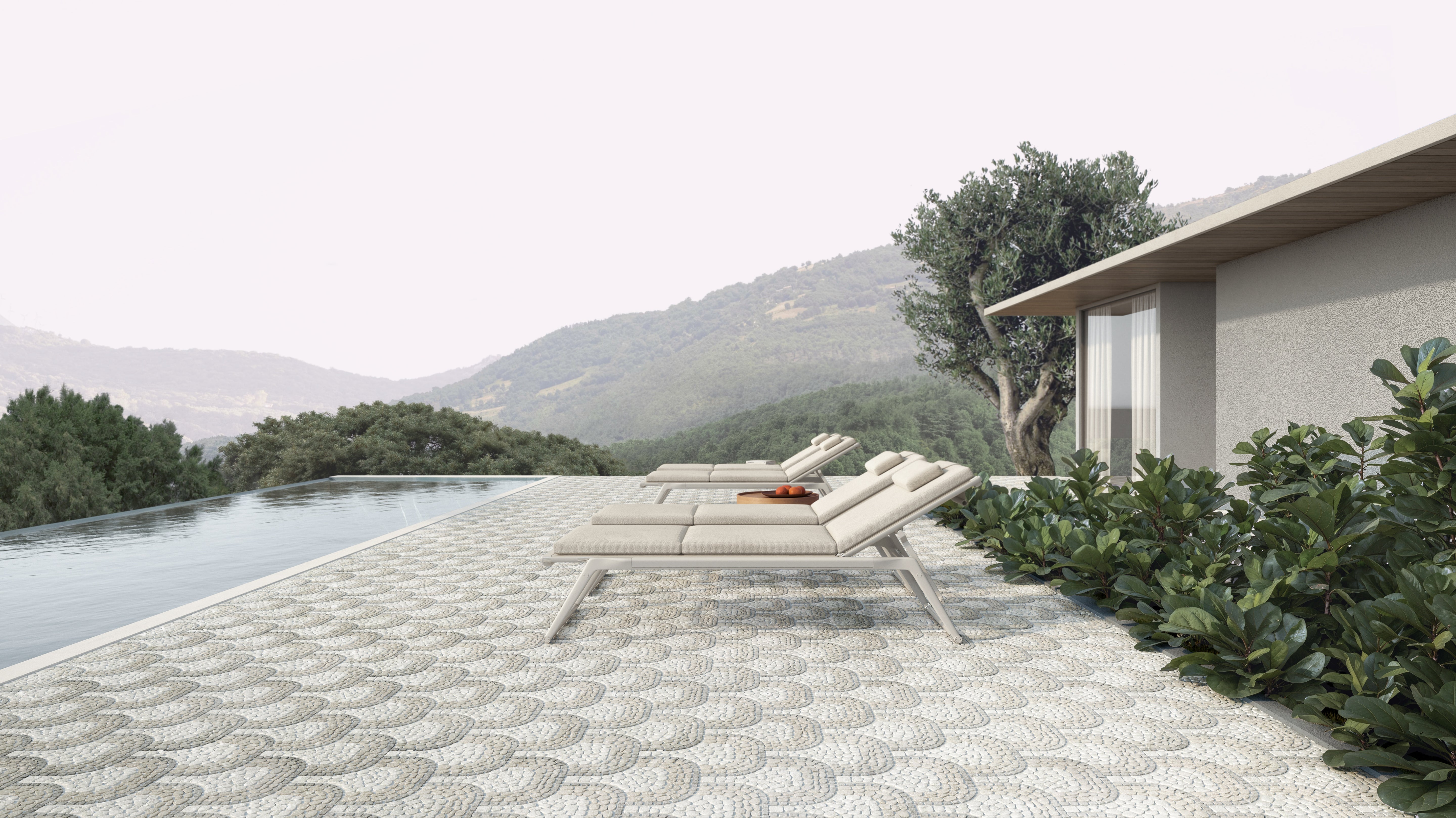Cabana Horizon mixed mosaic by Anatolia, top-down product view, 12"×12"×5/16" size. Chinese mixed for floors and walls.