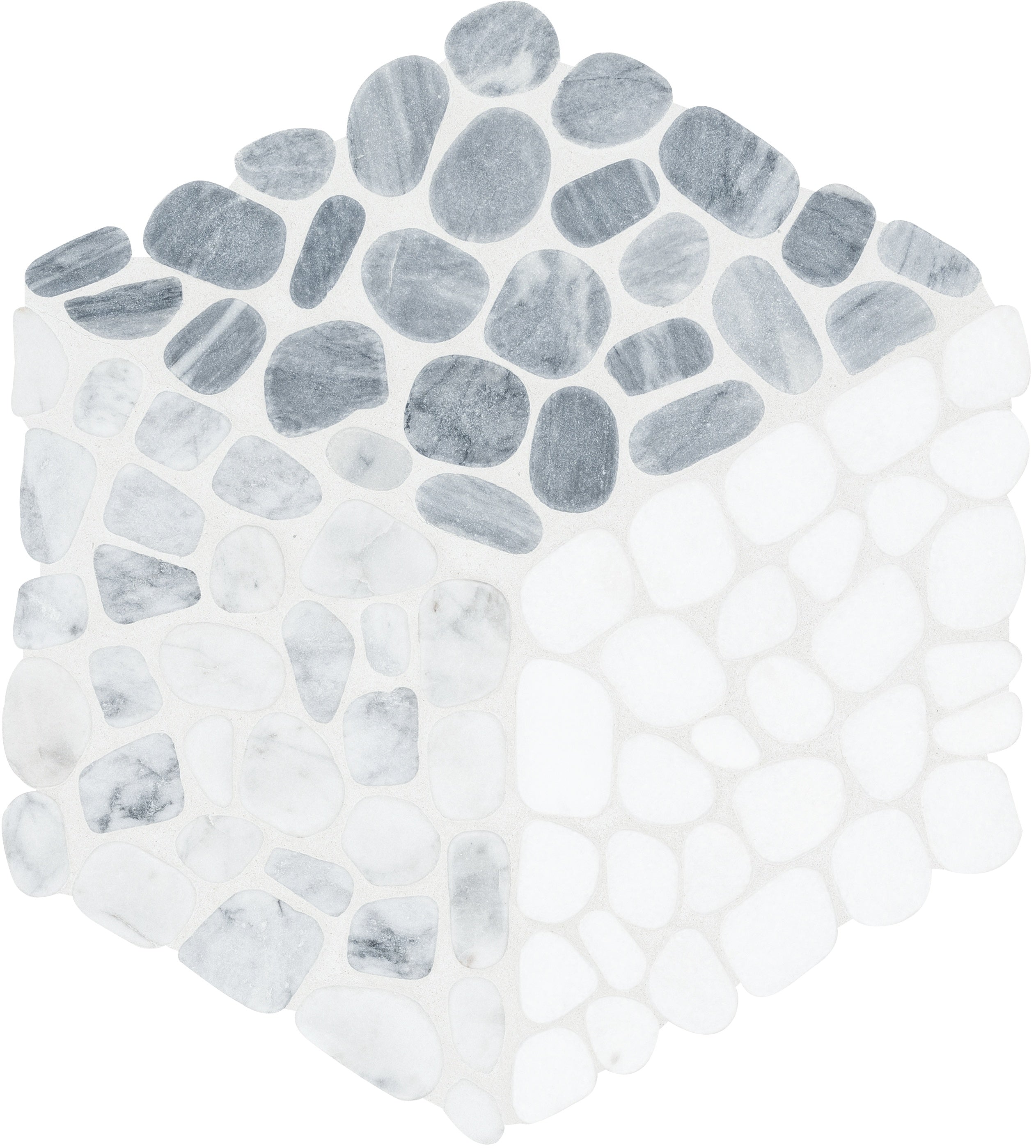 Cabana River marble mosaic by Anatolia, top-down product view, 10 1/4"×11 13/16"×5/16" size. Chinese marble for floors and walls.