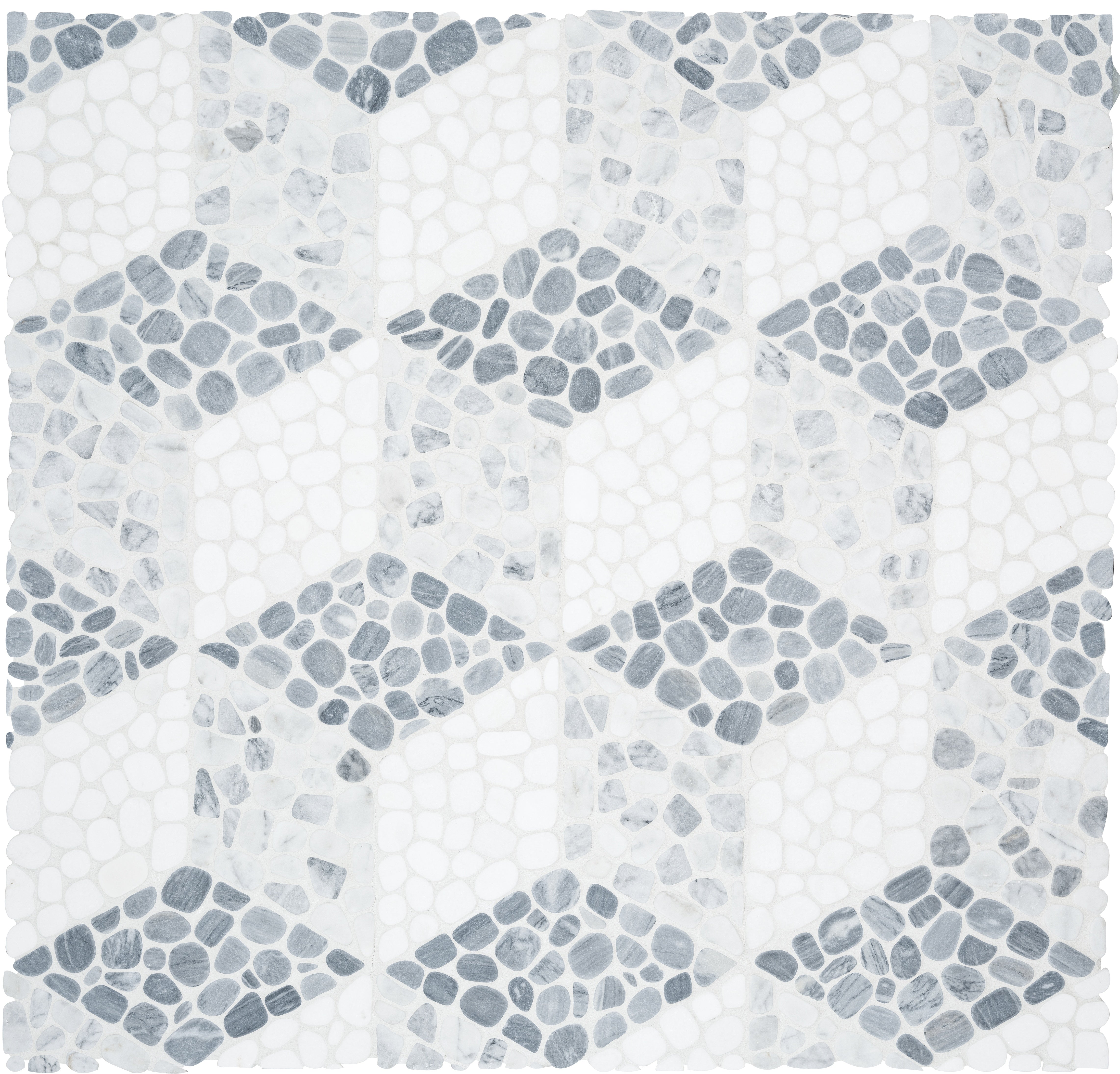 Cabana River marble mosaic by Anatolia, top-down product view, 10 1/4"×11 13/16"×5/16" size. Chinese marble for floors and walls.