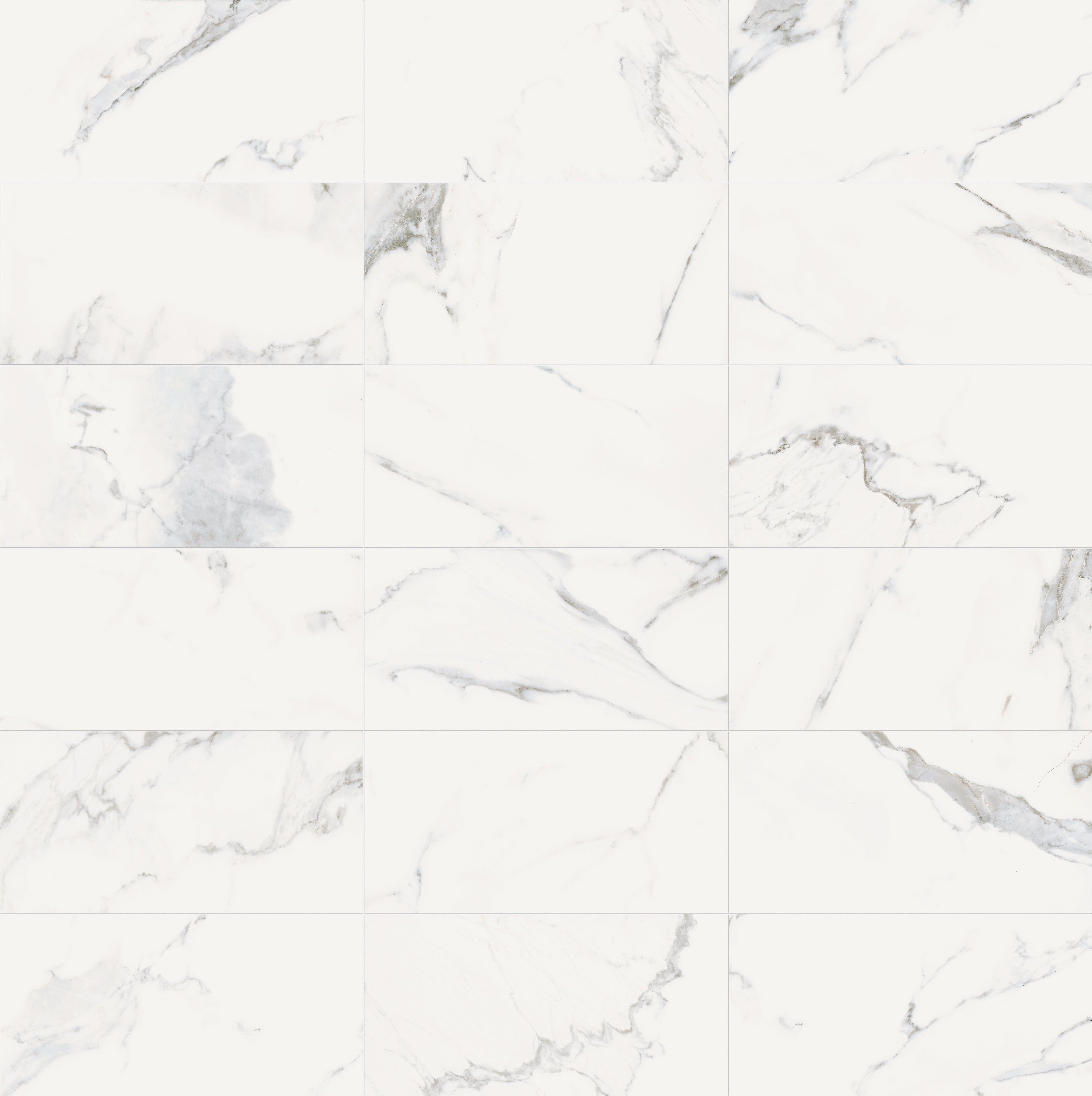 Classic Calacatta porcelain mosaic by Anatolia, top-down product view, 11 25/32"×11 25/32"×9/32" size. Turkish porcelain for floors and walls.