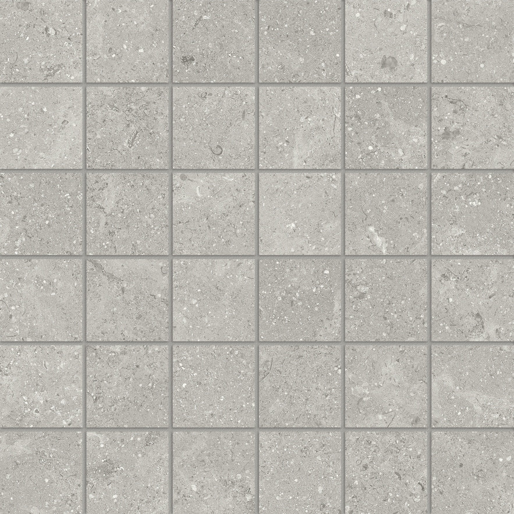 Coliseo Graphite porcelain mosaic by Anatolia, top-down product view, 11 25/32"×11 25/32"×11/32" size. Turkish porcelain for floors and walls.