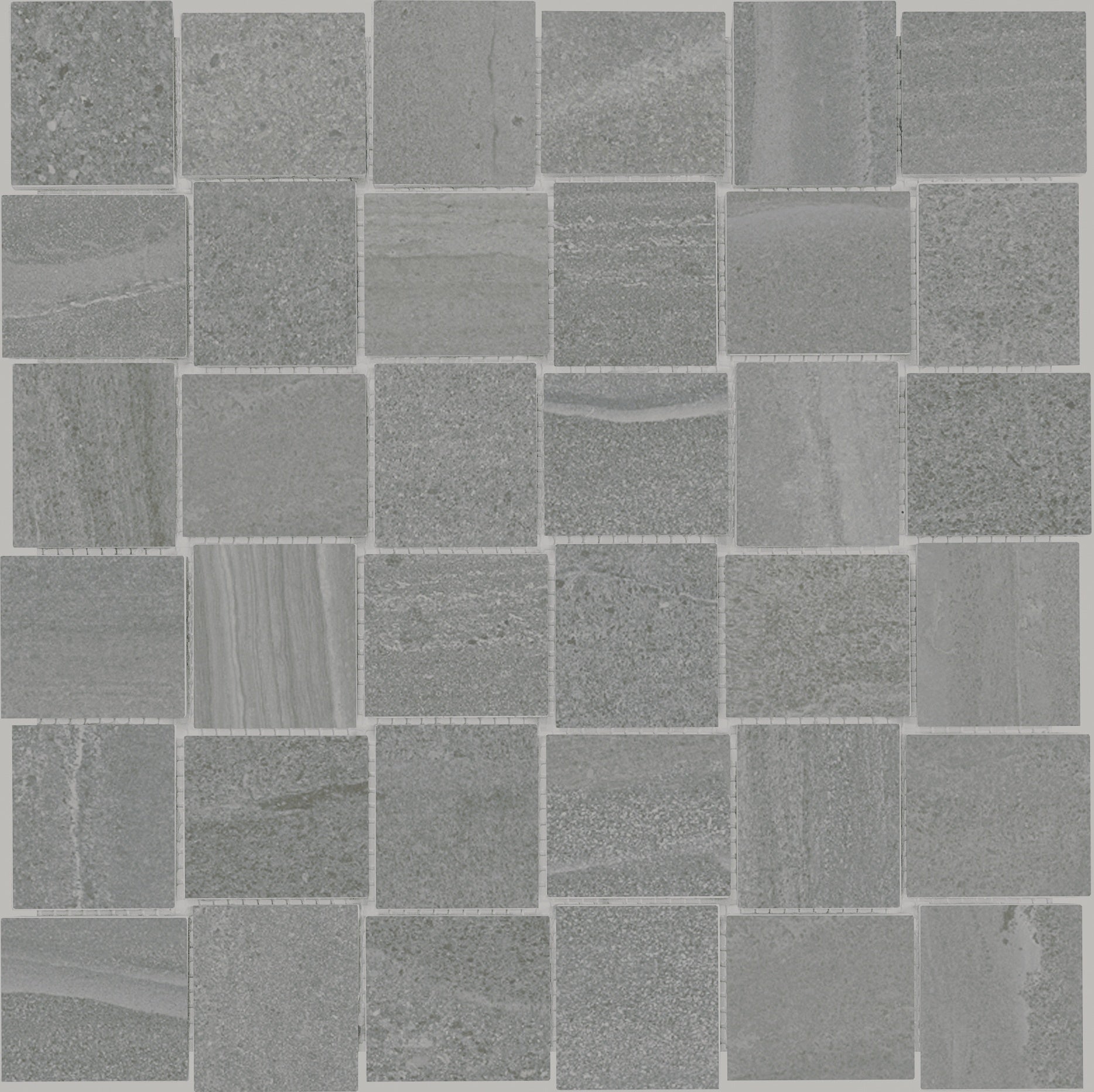 Davenport Mica porcelain mosaic by Anatolia, top-down product view, 11 13/16"×11 13/16"×11/32" size. Turkish porcelain for floors and walls.