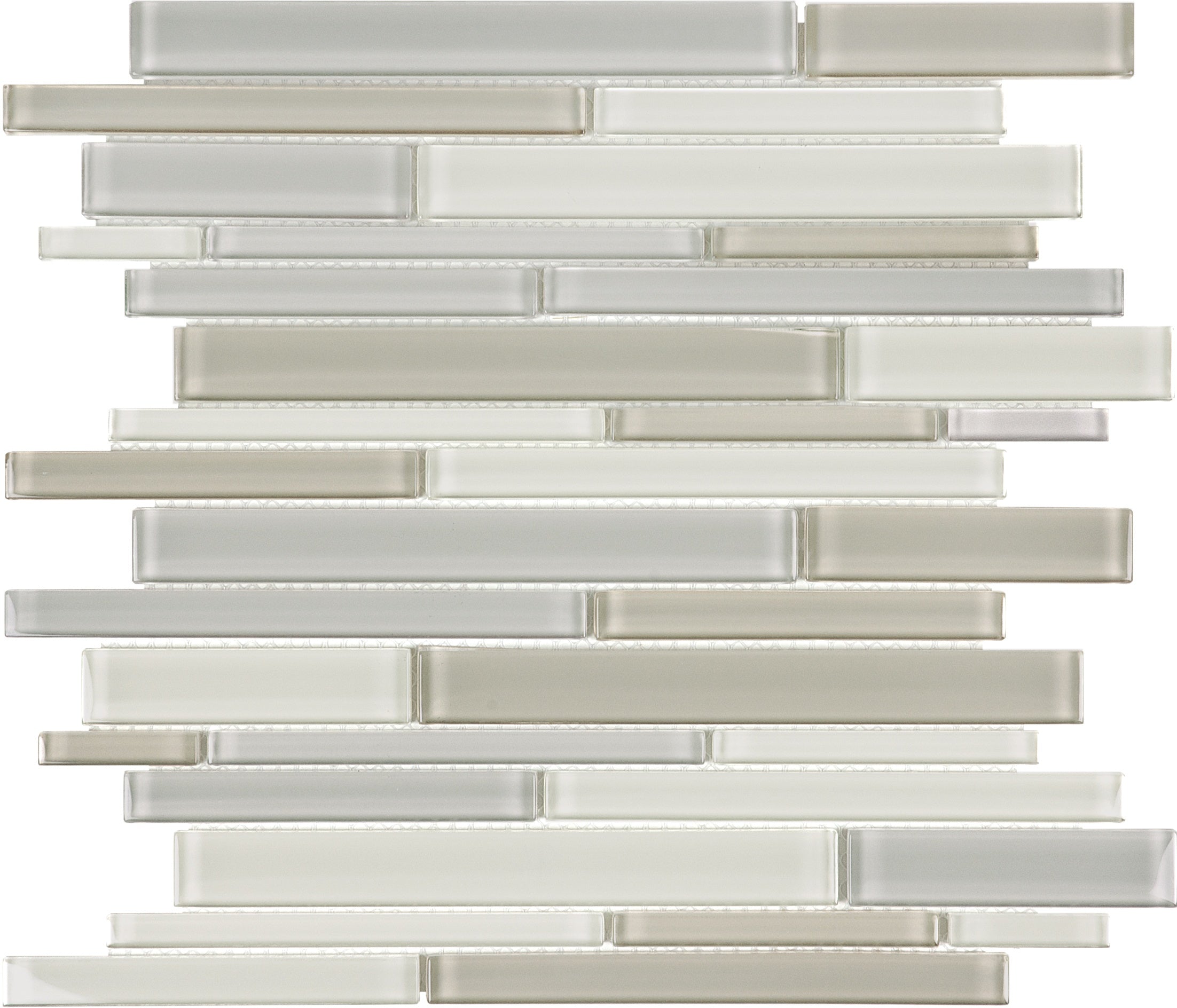 Element Natural Blend glass mosaic by Anatolia, top-down product view, 11 23/32"×11 23/32"×5/16" size. Chinese glass for floors and walls.