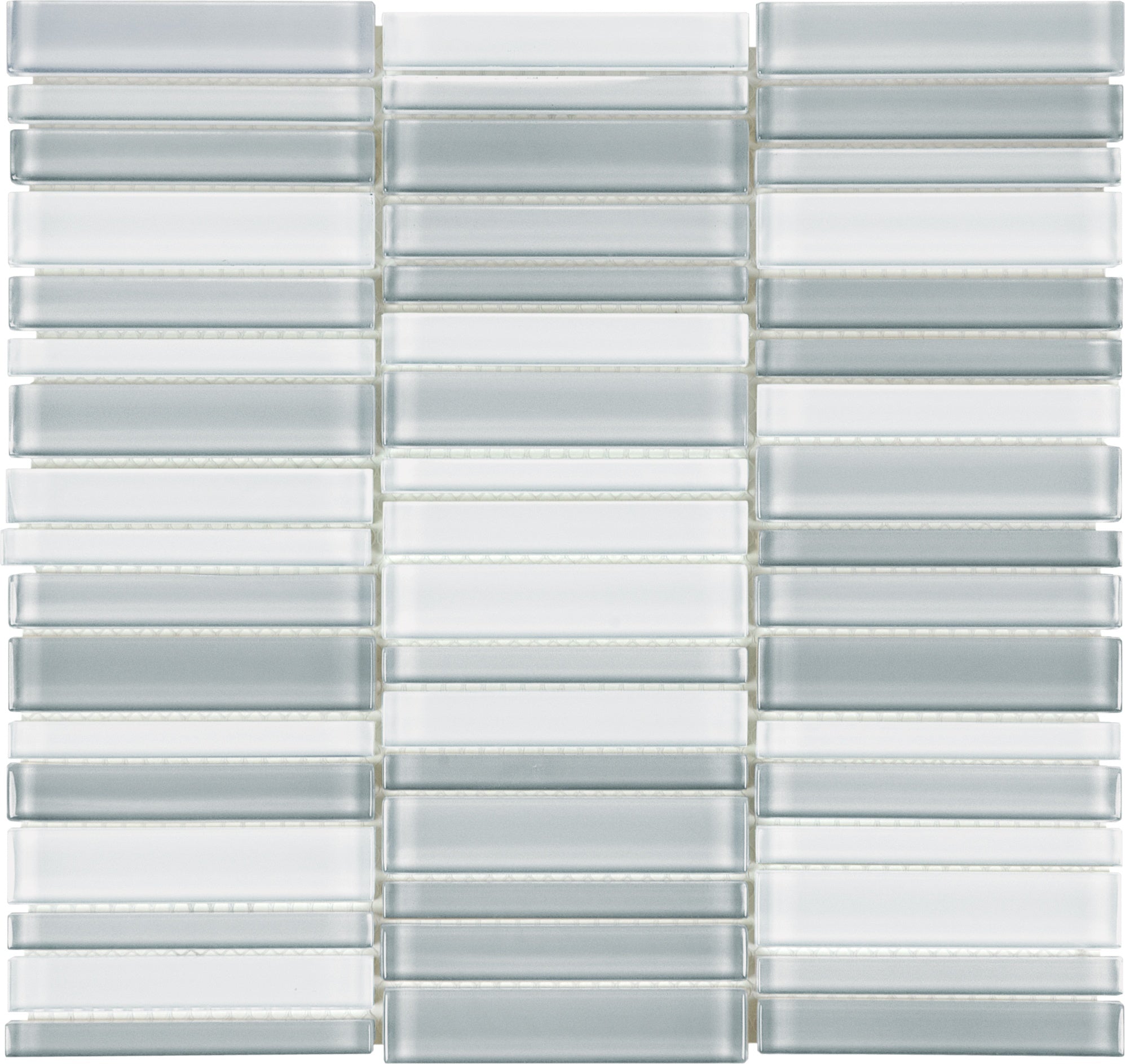 Element Grey Blend glass mosaic by Anatolia, top-down product view, 11 5/16"×11 31/32"×5/16" size. Chinese glass for floors and walls.