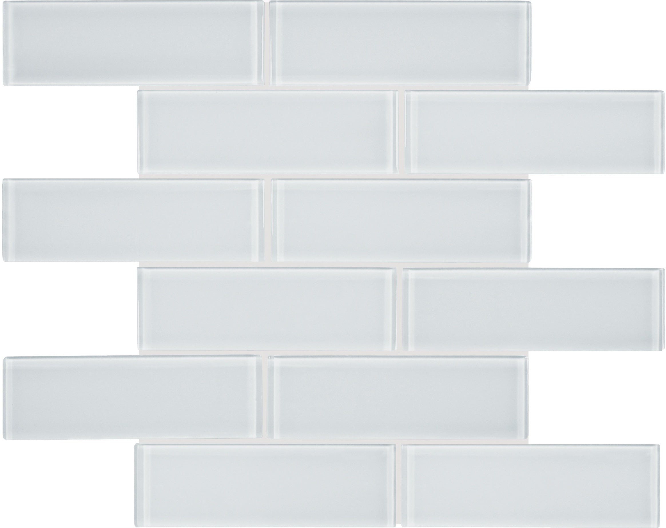 Element Ice glass mosaic by Anatolia, top-down product view, 11 23/32"×11 23/32"×5/16" size. Chinese glass for floors and walls.