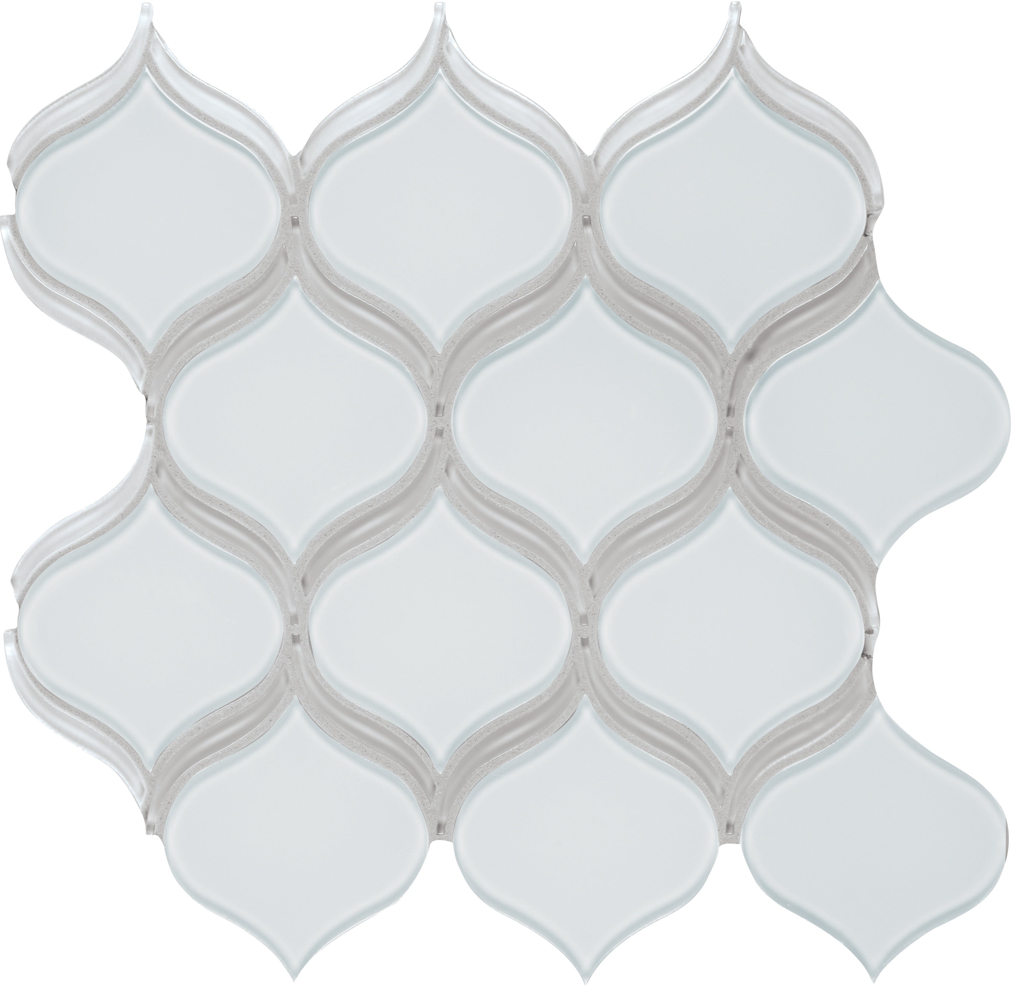 Element Ice glass mosaic by Anatolia, top-down product view, 11 15/32"×12 5/32"×5/16" size. Chinese glass for floors and walls.