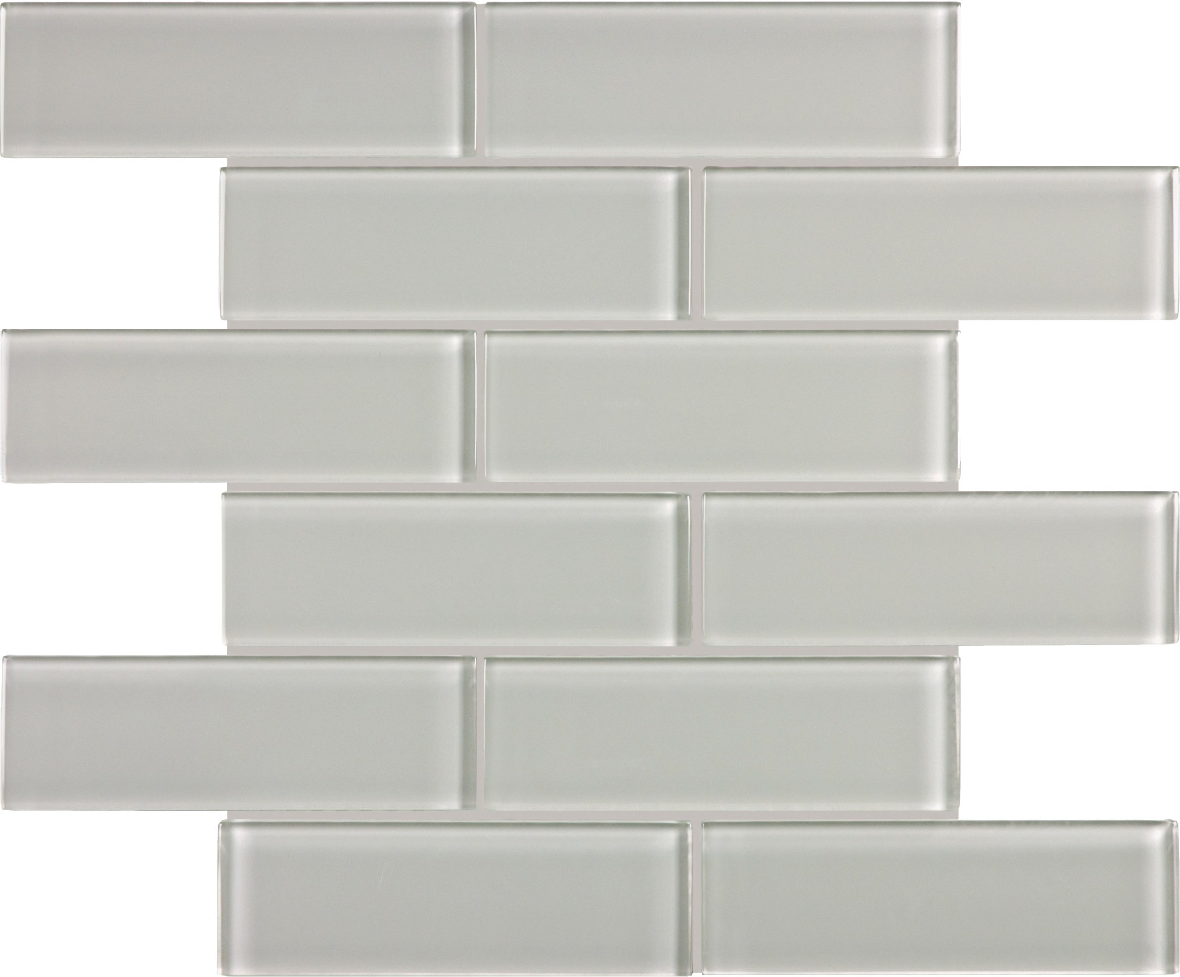 Element Mist glass mosaic by Anatolia, top-down product view, 11 23/32"×11 23/32"×5/16" size. Chinese glass for floors and walls.