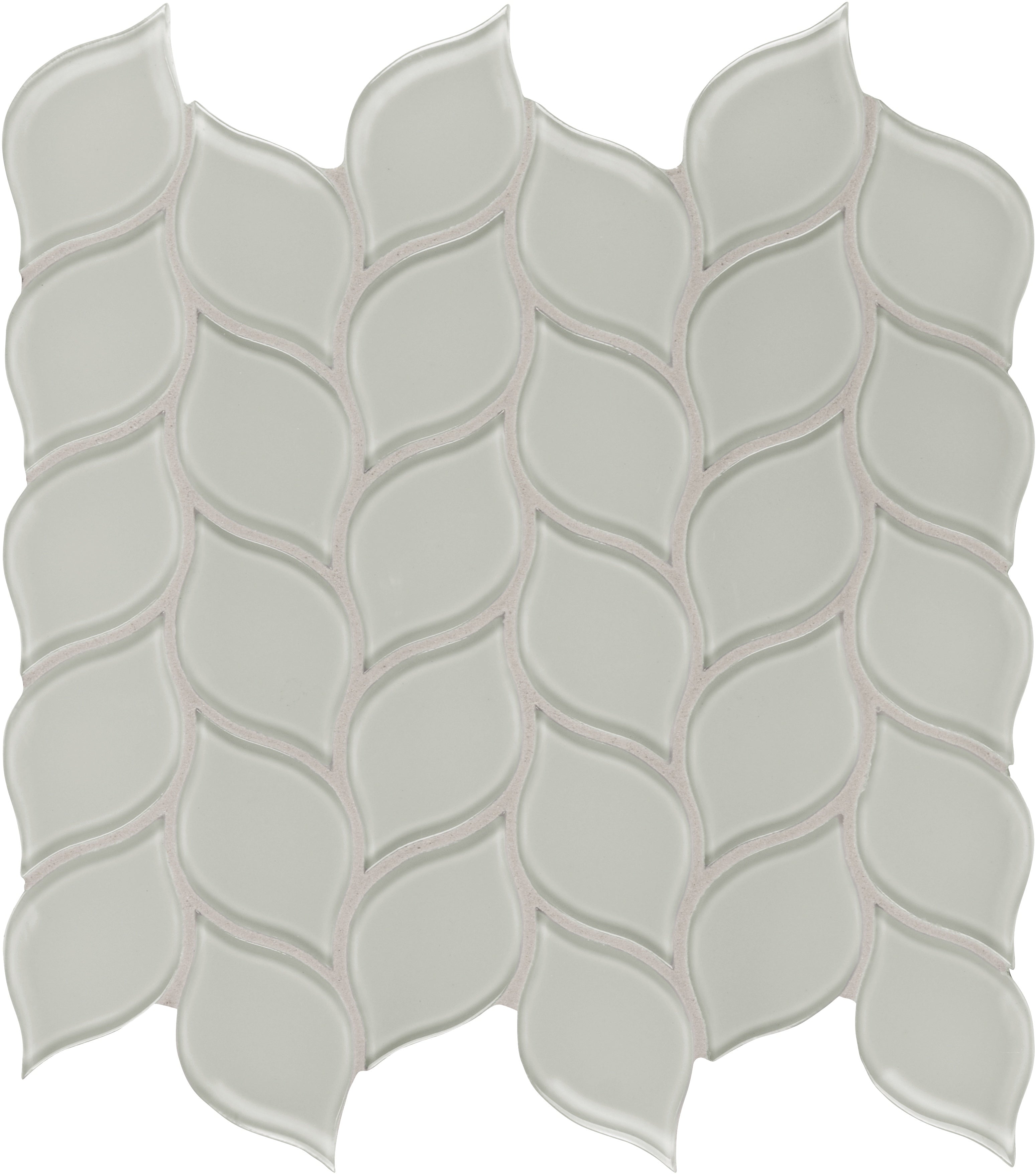 Element Mist glass mosaic by Anatolia, top-down product view, 11 13/32"×11 27/32"×5/16" size. Chinese glass for floors and walls.
