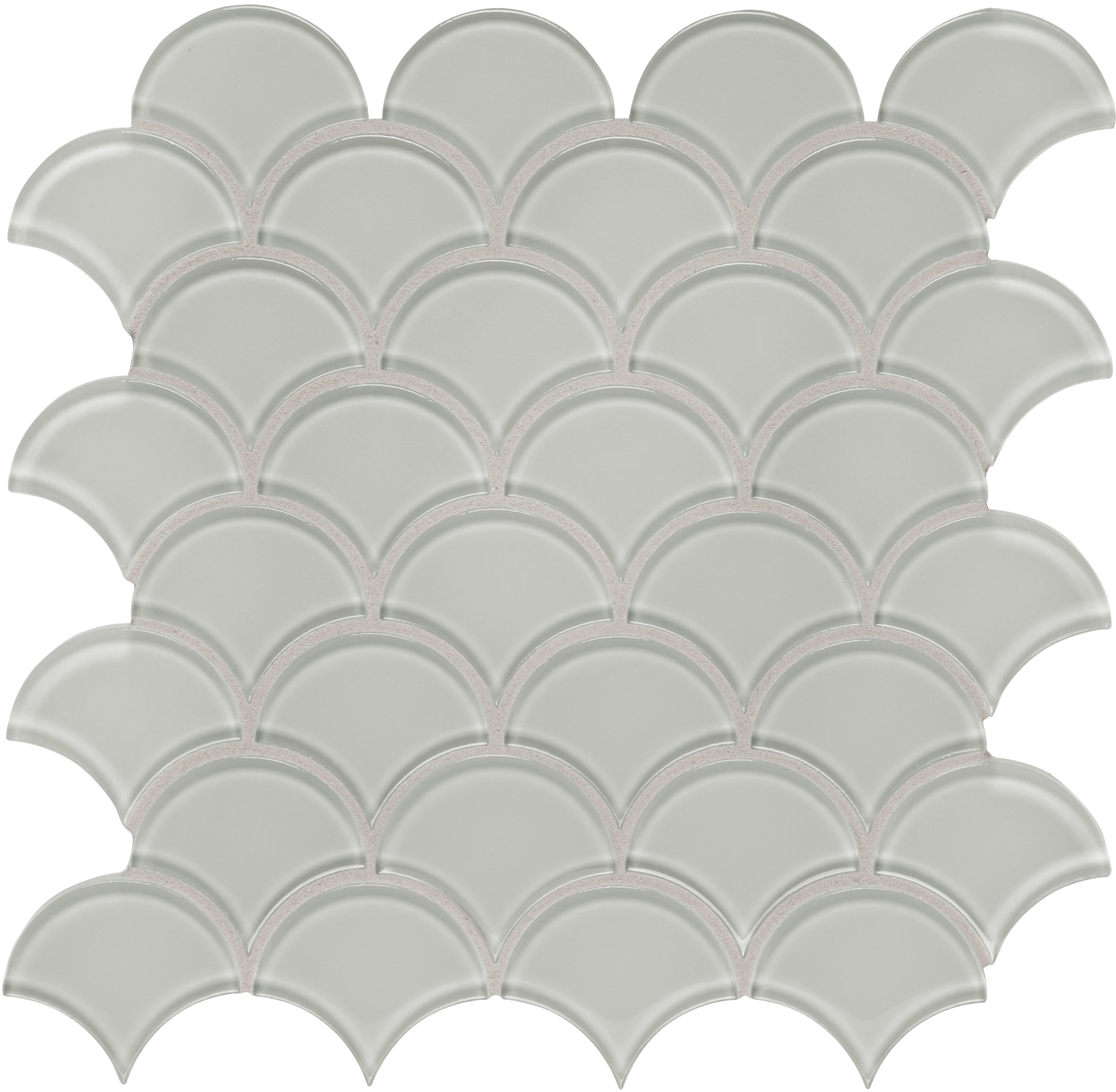 Element Mist glass mosaic by Anatolia, top-down product view, 11 21/32"×11 15/16"×5/16" size. Chinese glass for floors and walls.