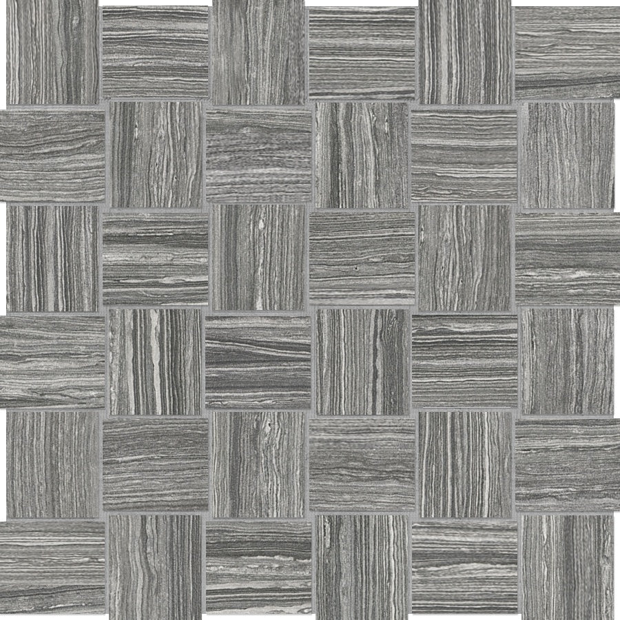 Eramosa Carbon porcelain mosaic by Anatolia, top-down product view, 11 13/16"×11 13/16"×11/32" size. Turkish porcelain for floors and walls.