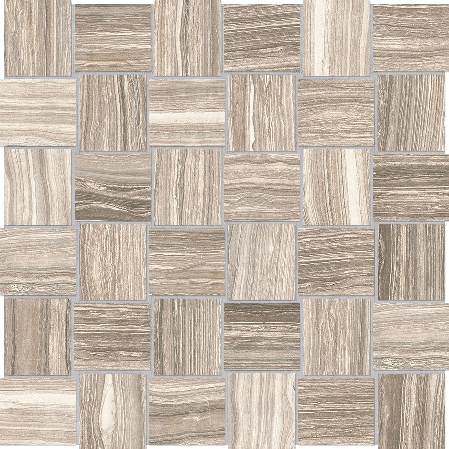 Eramosa Clay porcelain mosaic by Anatolia, top-down product view, 11 13/16"×11 13/16"×11/32" size. Turkish porcelain for floors and walls.