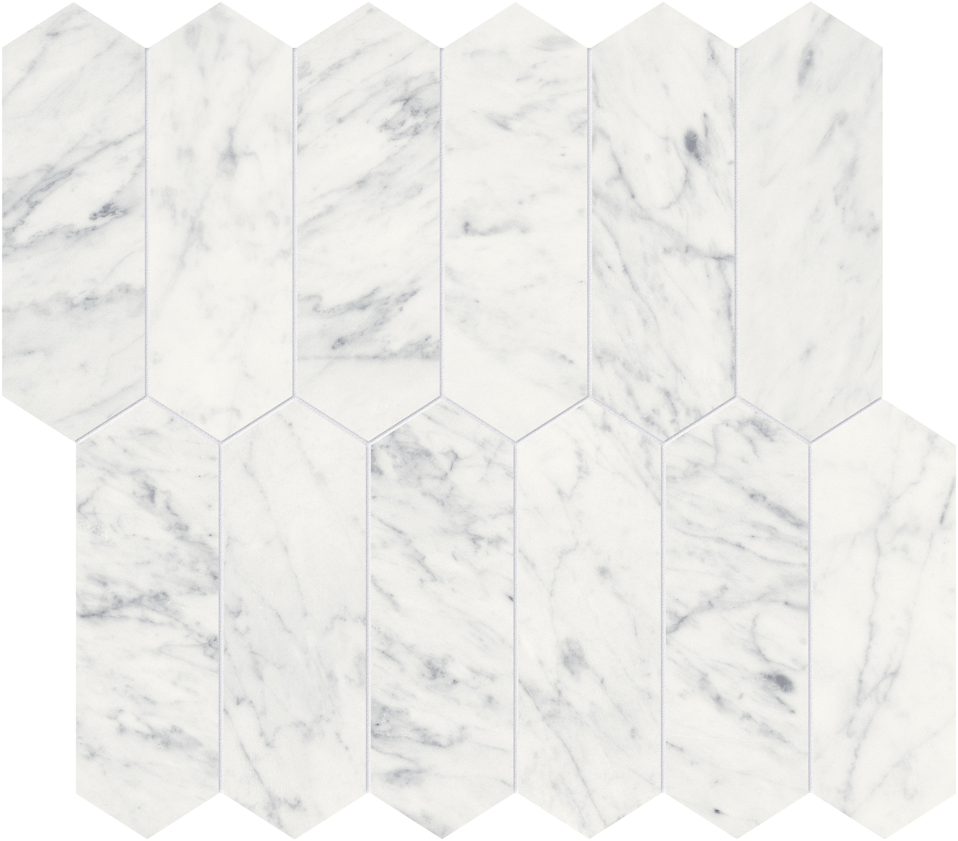 Eterna Bianco marble mosaic by Anatolia, top-down product view, 10 5/8"×11 13/16"×3/8" size. Turkish marble for floors and walls.
