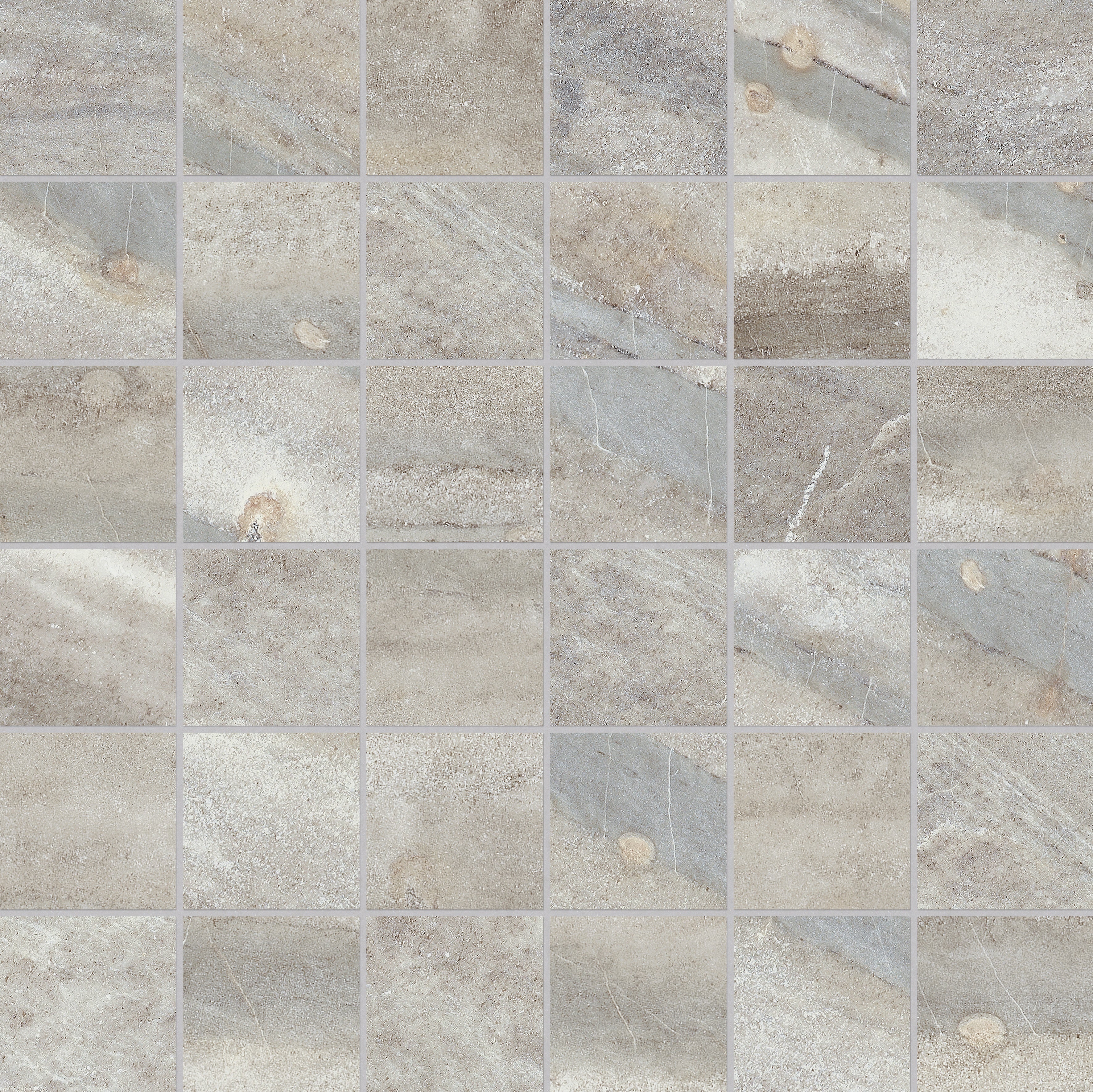 Evolution Sand porcelain mosaic by Anatolia, top-down product view, 11 25/32"×11 25/32"×11/32" size. Turkish porcelain for floors and walls.