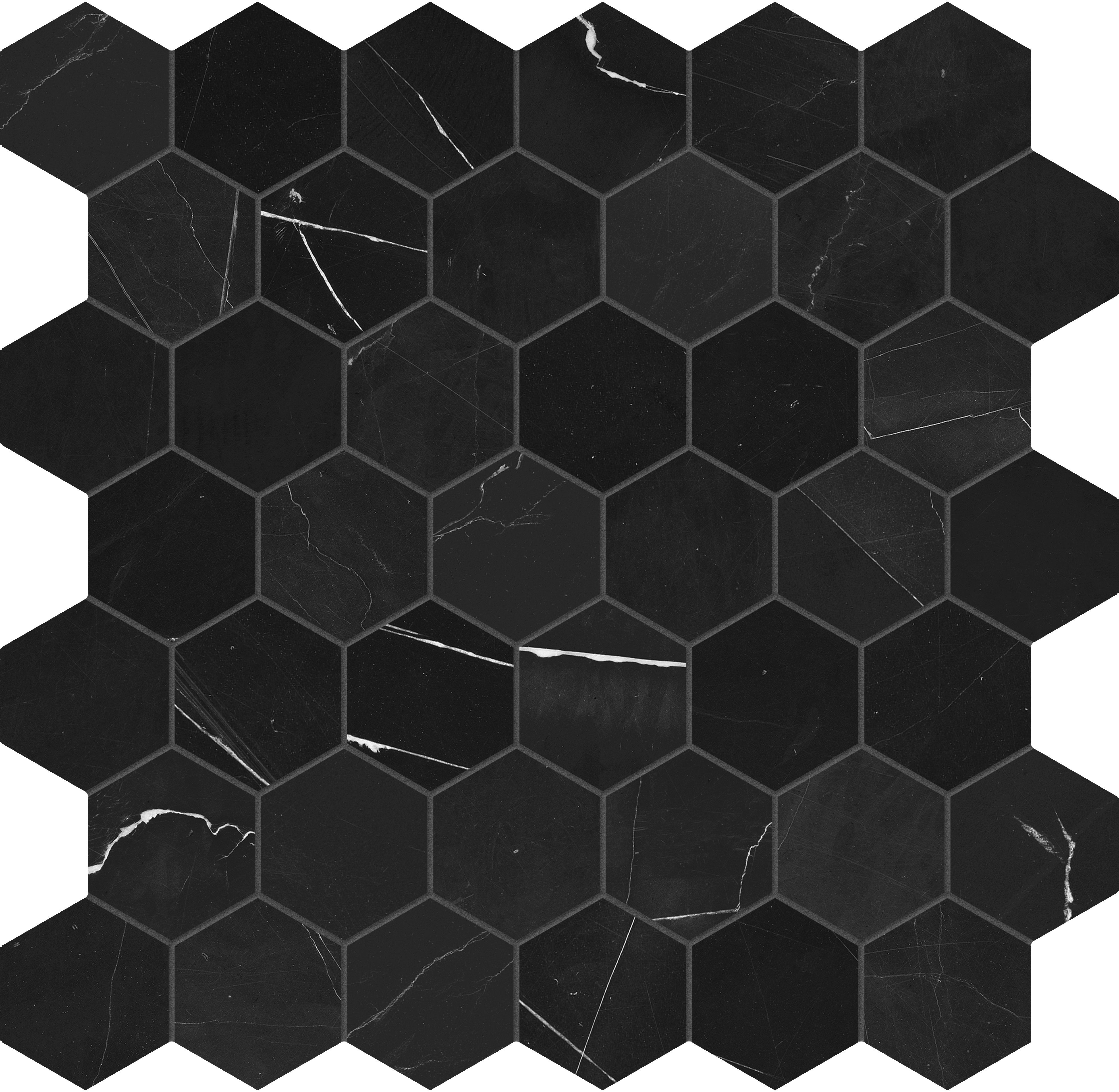 Galaxia Nero marble mosaic by Anatolia, top-down product view, 11 7/8"×12"×3/8" size. Turkish marble for floors and walls.