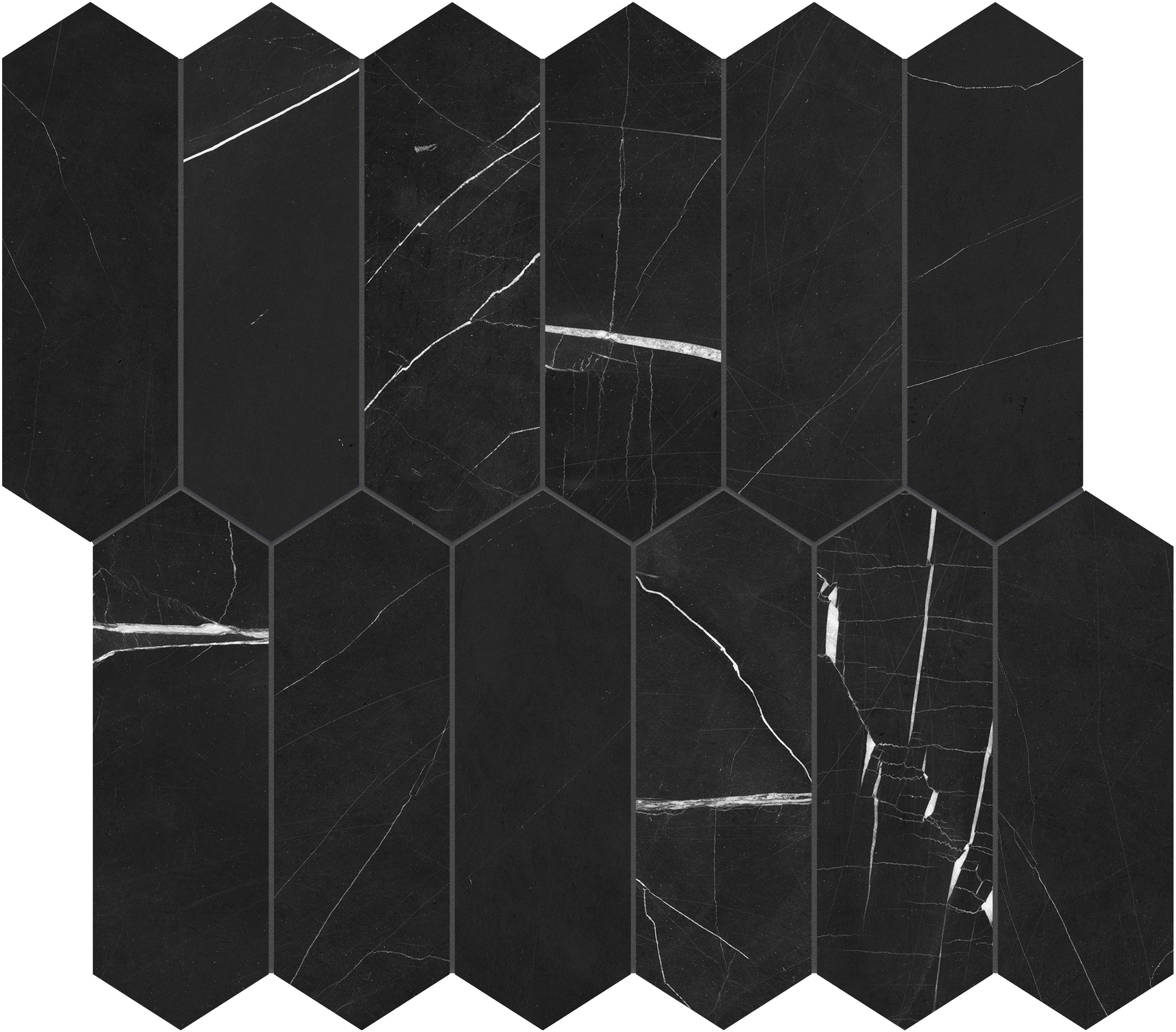 Galaxia Nero marble mosaic by Anatolia, top-down product view, 10 5/8"×11 13/16"×3/8" size. Turkish marble for floors and walls.