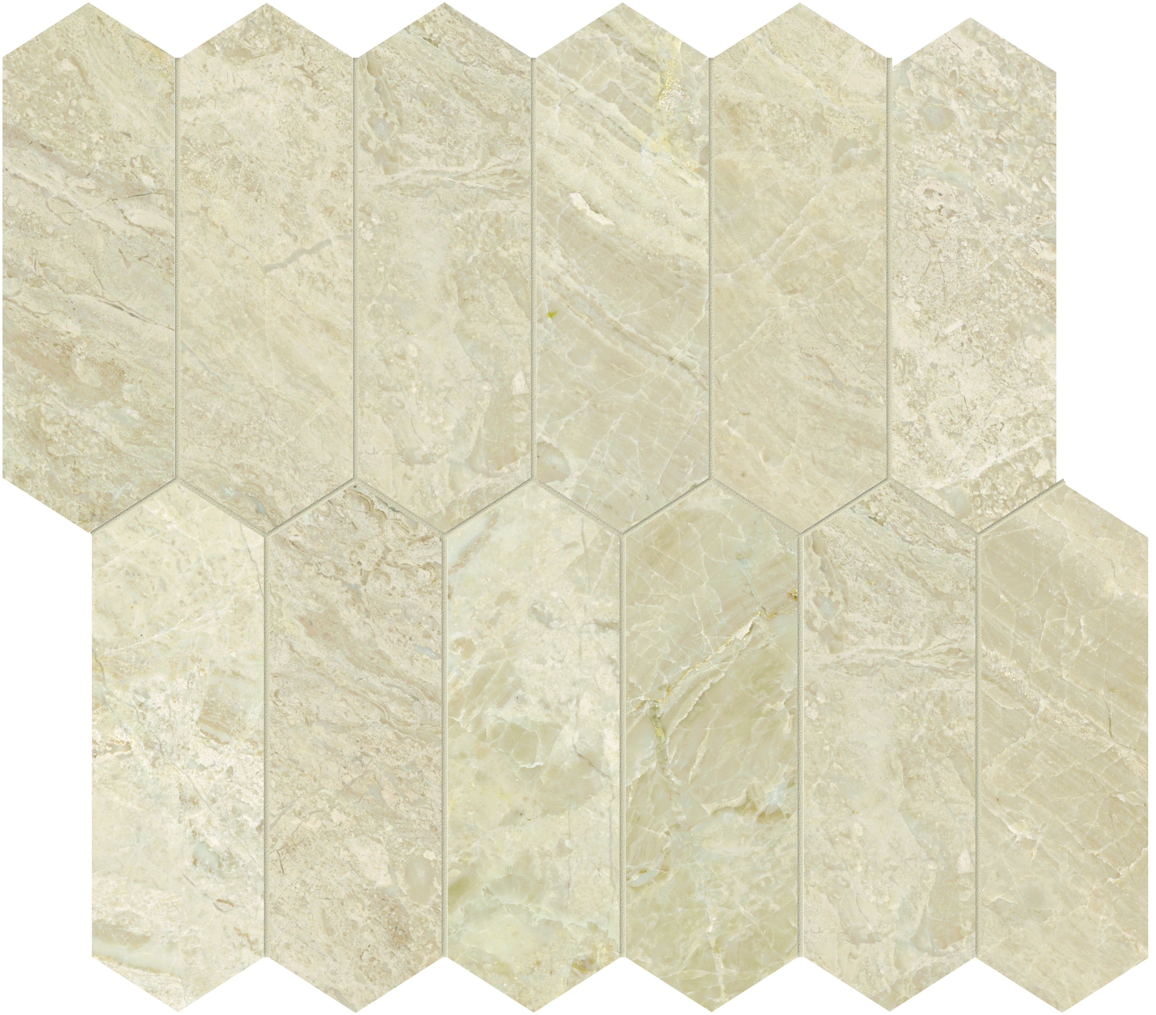 Impero Reale marble mosaic by Anatolia, top-down product view, 10 5/8"×11 13/16"×3/8" size. Turkish marble for floors and walls.