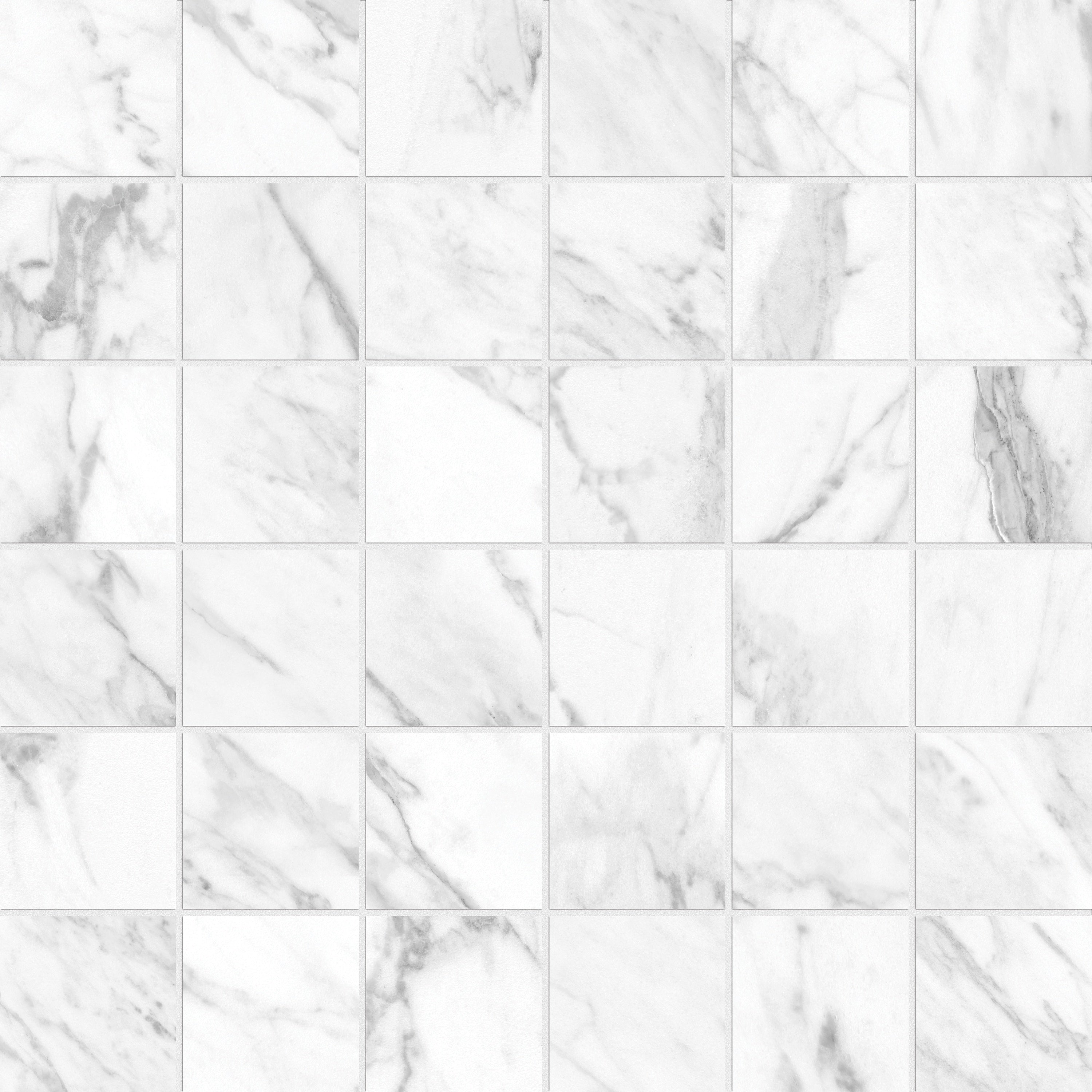 La Marca Statuarietto porcelain mosaic by Anatolia, top-down product view, 11 25/32"×11 25/32"×11/32" size. Indian porcelain for floors and walls.