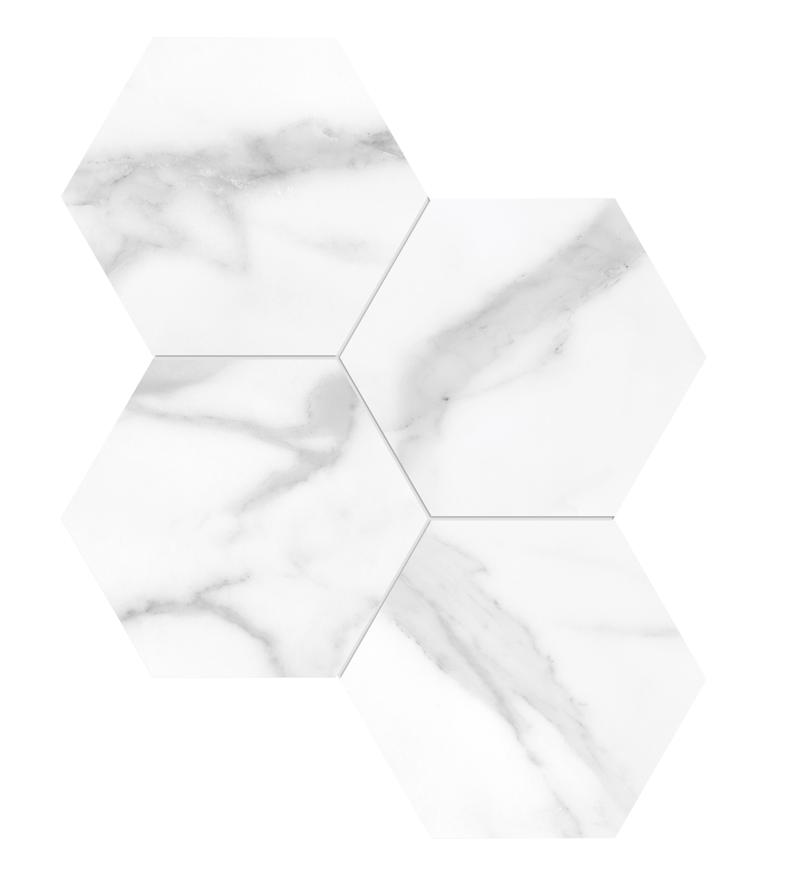 La Marca Statuario Nuovo porcelain mosaic by Anatolia, top-down product view, 9 31/32"×11 1/2"×11/32" size. Indian porcelain for floors and walls.