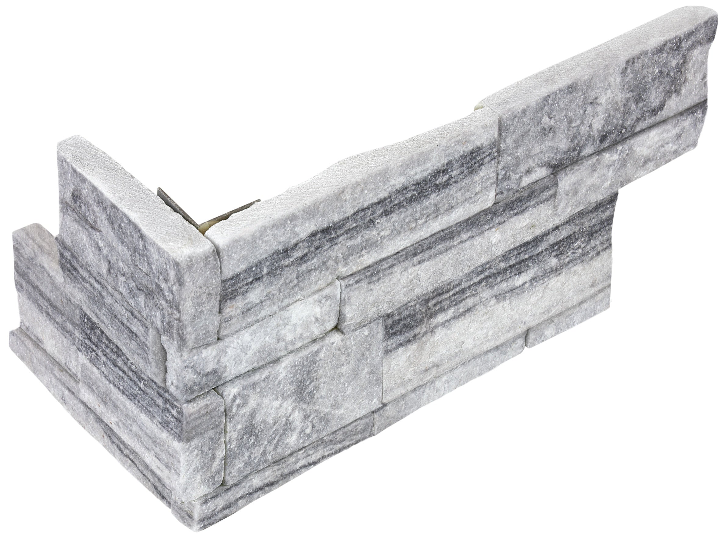 Ledger Stone Nordic Crystal quartzite trim by Anatolia, top-down product view, 6"Γ18"Γ31/32" size. Chinese quartzite for floors and walls.