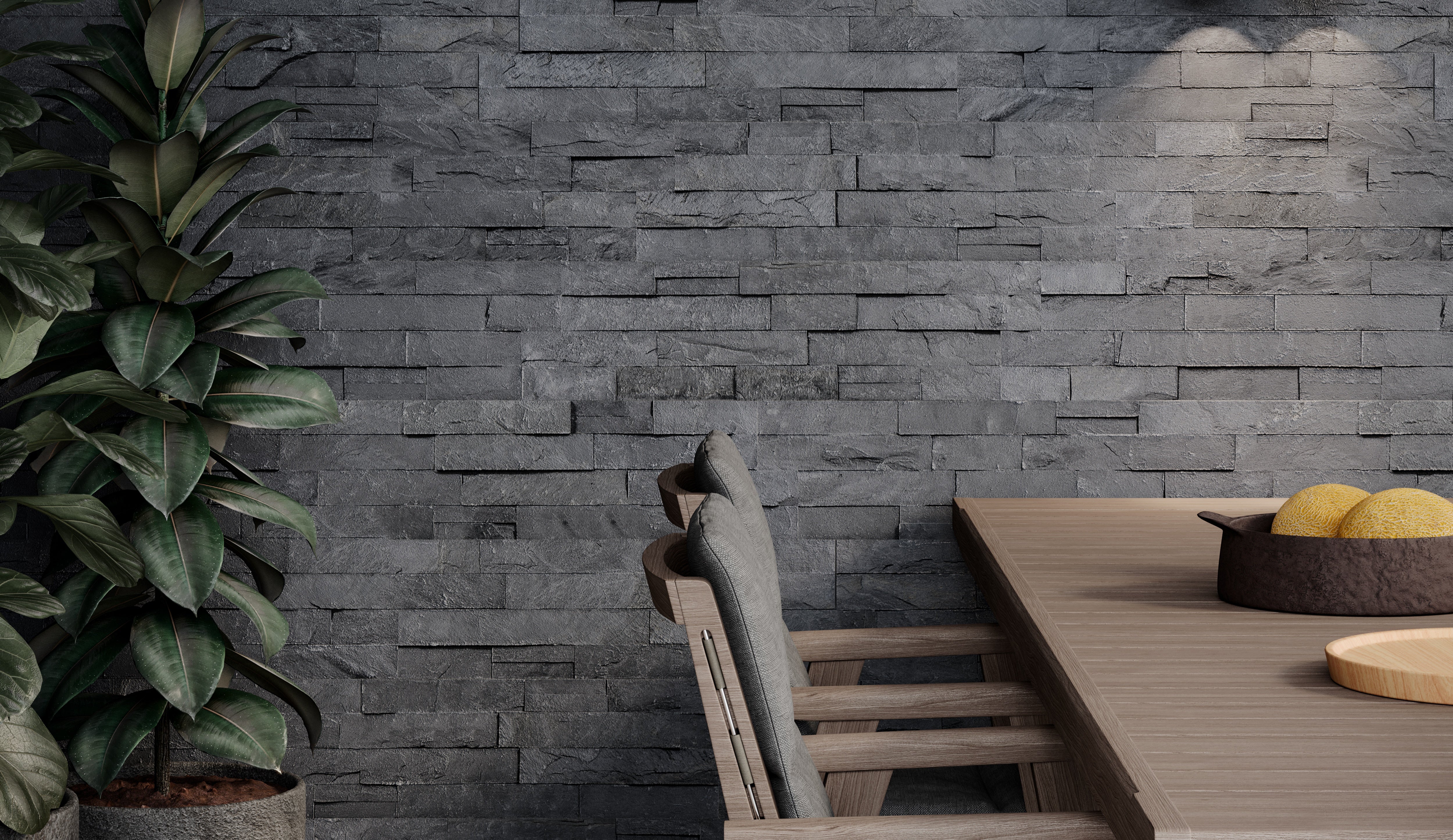 LEDGER STONE: Carbon Slate Field Tile (6"×24"×19/32" | Split Face | Rectified)