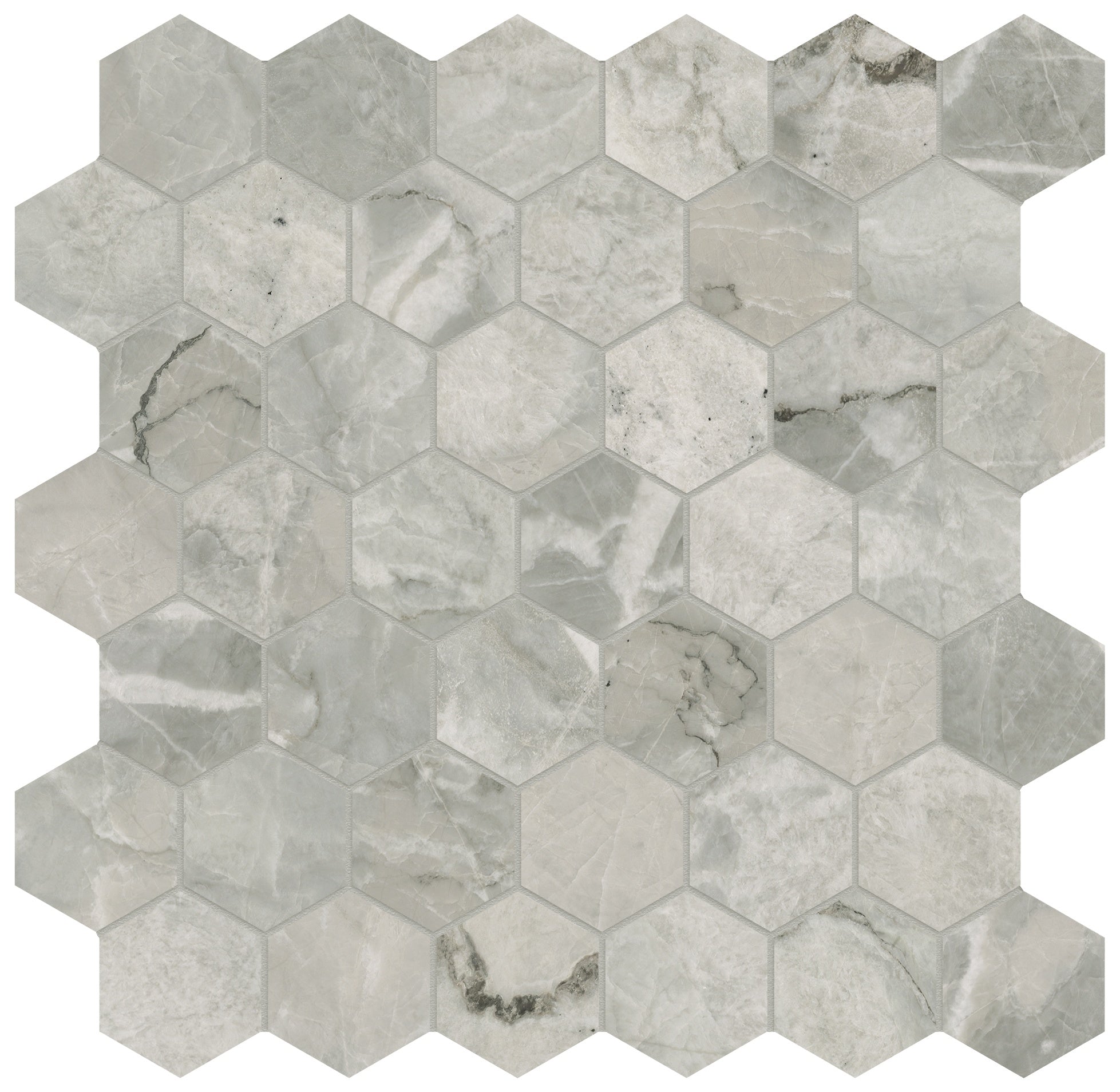 Majesto Atlantic Ocean porcelain mosaic by Anatolia, top-down product view, 11 23/32"×11 27/32"×11/32" size. Turkish porcelain for floors and walls.