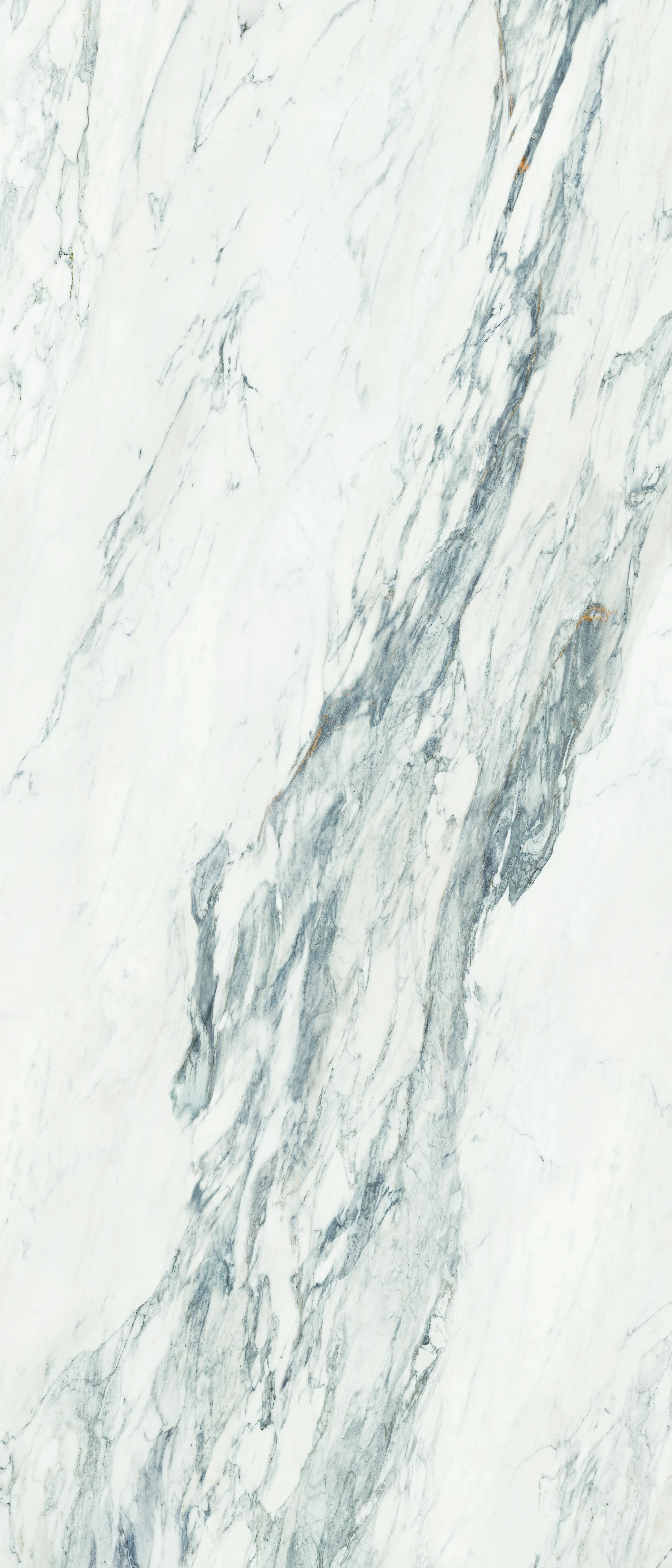 Majesto Calacatta Corchia sintered stone slabs by Anatolia, top-down product view, 48"×110"×1/4" size. Turkish sintered stone for floors and walls.