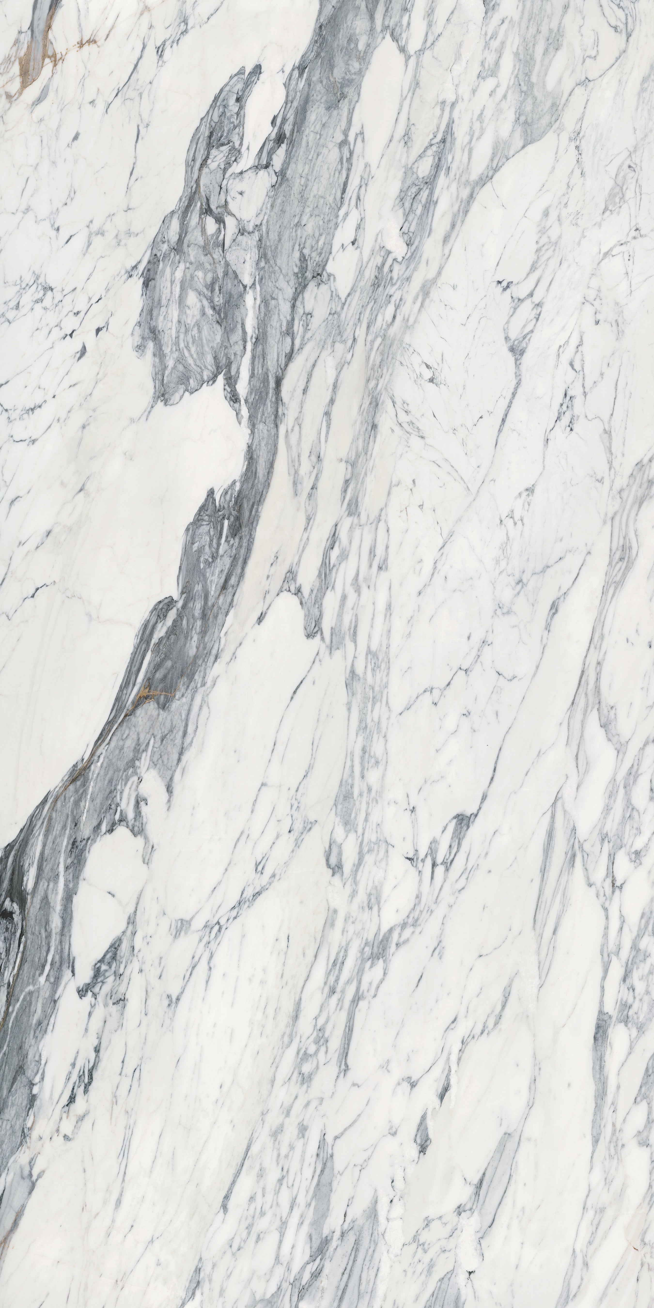Majesto Calacatta Corchia sintered stone slabs by Anatolia, top-down product view, 63"×126"×1/4" size. Turkish sintered stone for floors and walls.