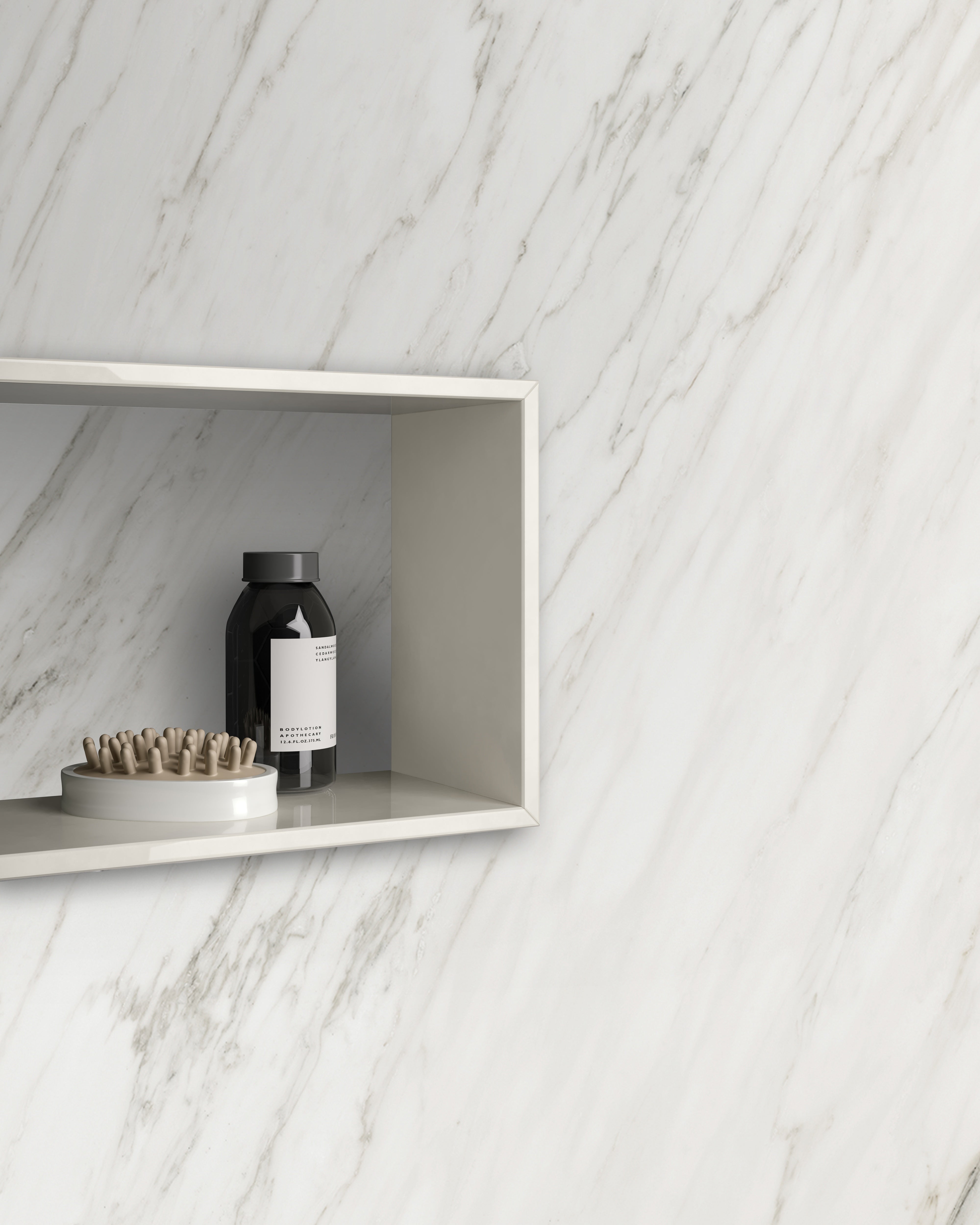 Majesto Calacatta Cremo porcelain mosaic by Anatolia, top-down product view, 11 23/32"×11 27/32"×11/32" size. Turkish porcelain for floors and walls.