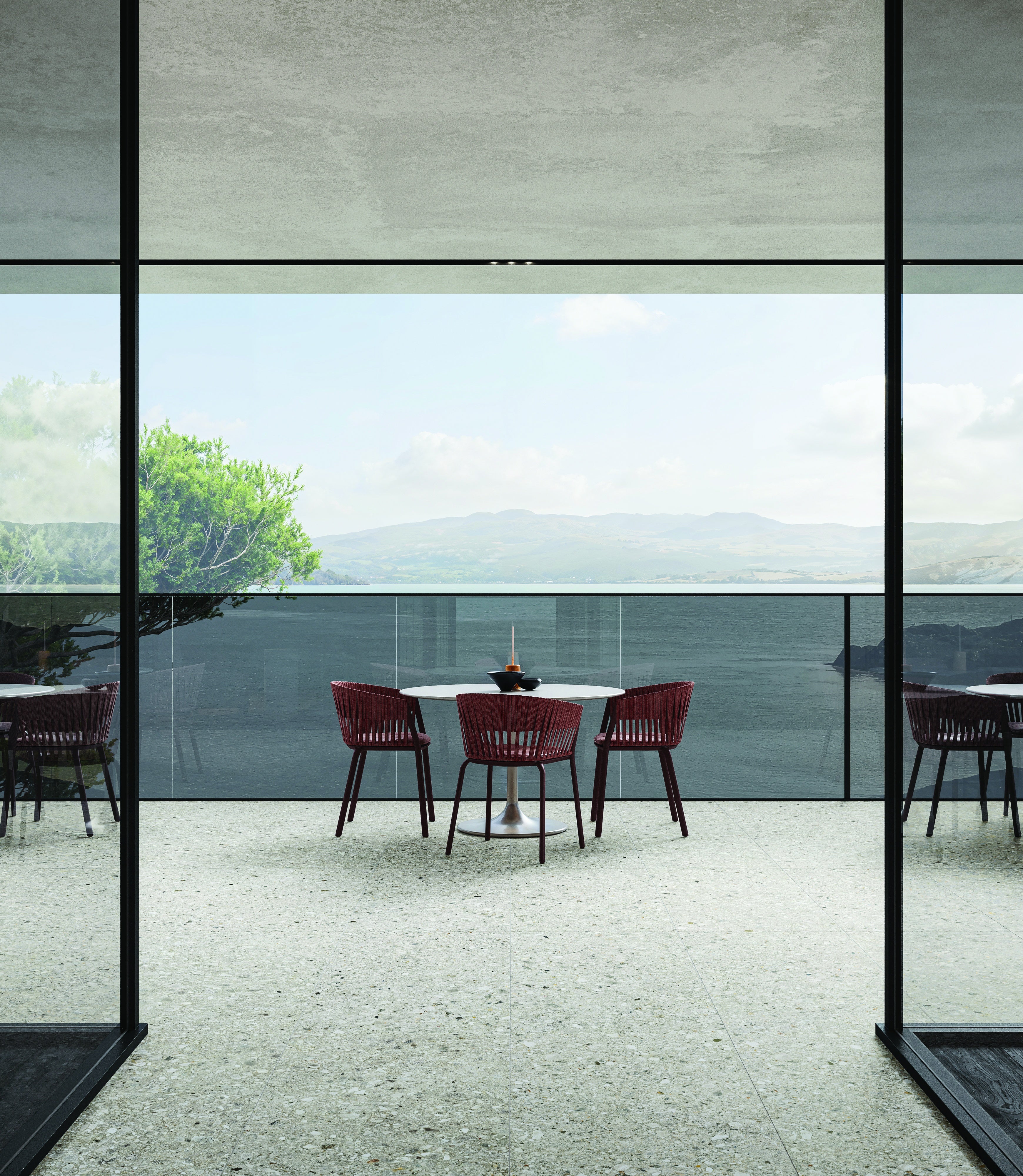 Majesto Ceppo di Gre porcelain mosaic by Anatolia, top-down product view, 11 23/32"×11 27/32"×11/32" size. Turkish porcelain for floors and walls.