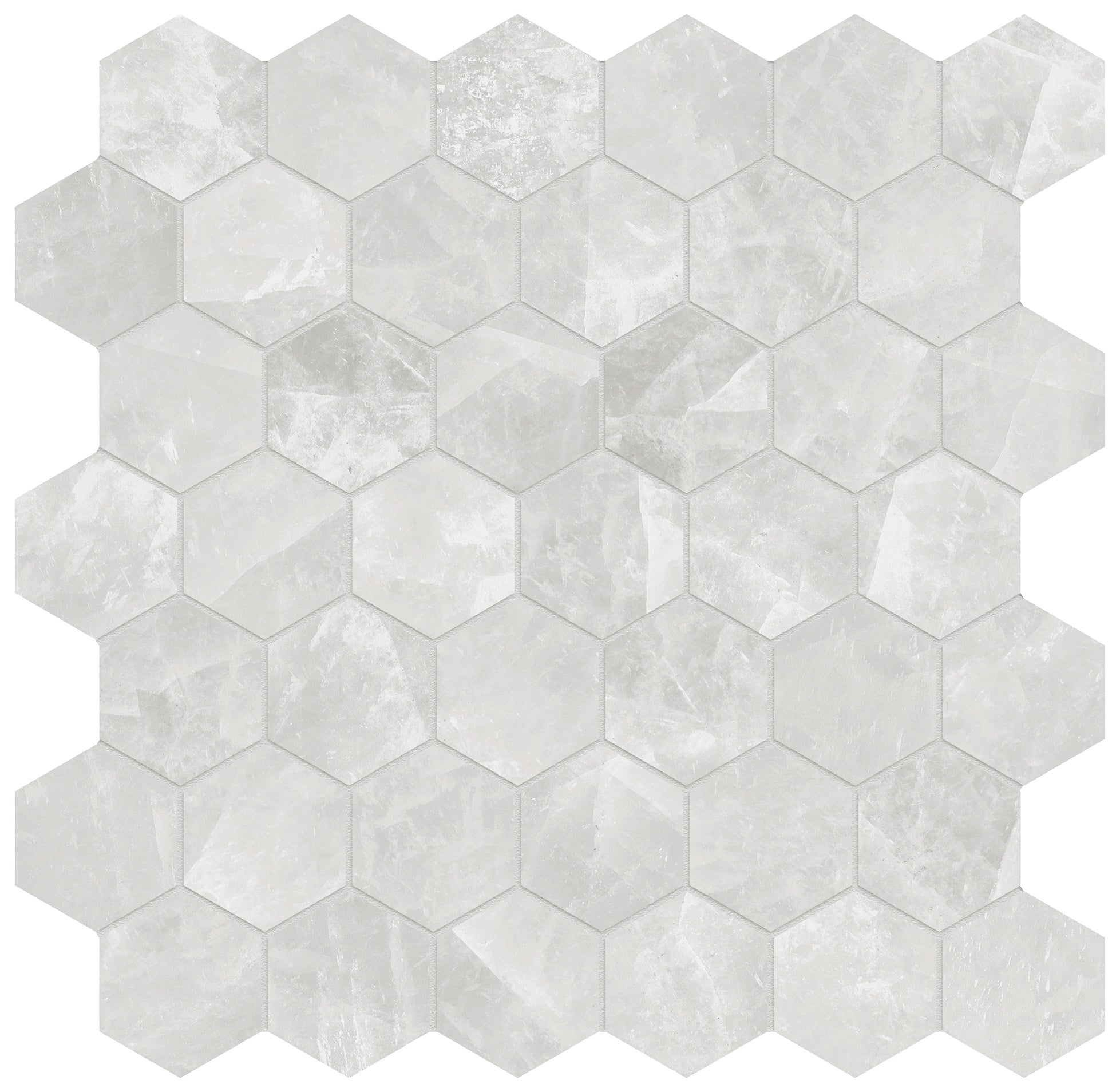 Majesto Crystal Bianco porcelain mosaic by Anatolia, top-down product view, 11 23/32"×11 27/32"×11/32" size. Turkish porcelain for floors and walls.