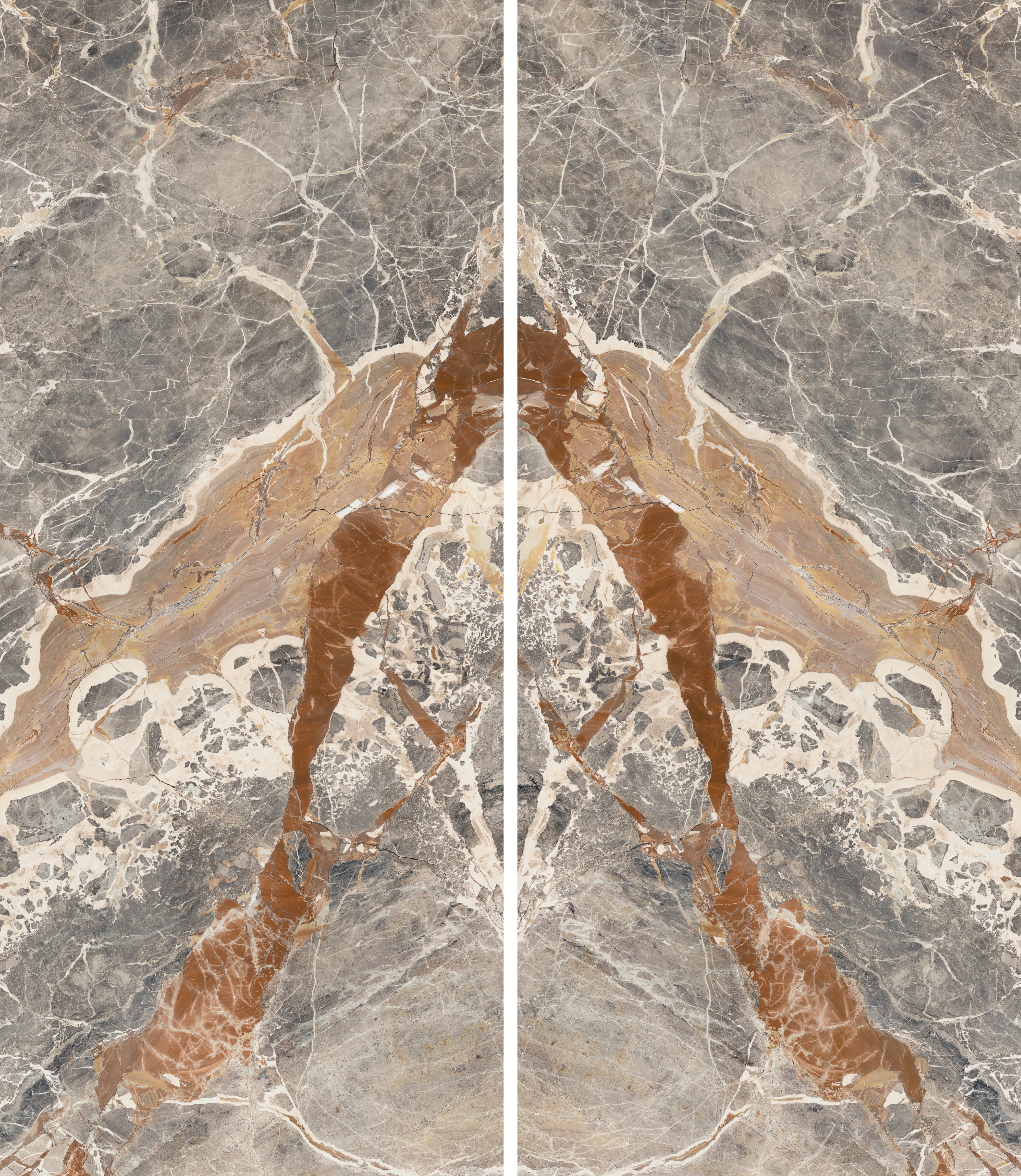 Majesto Macchia Vecchia sintered stone slabs by Anatolia, top-down product view, 48"×110"×1/4" size. Turkish sintered stone for floors and walls.