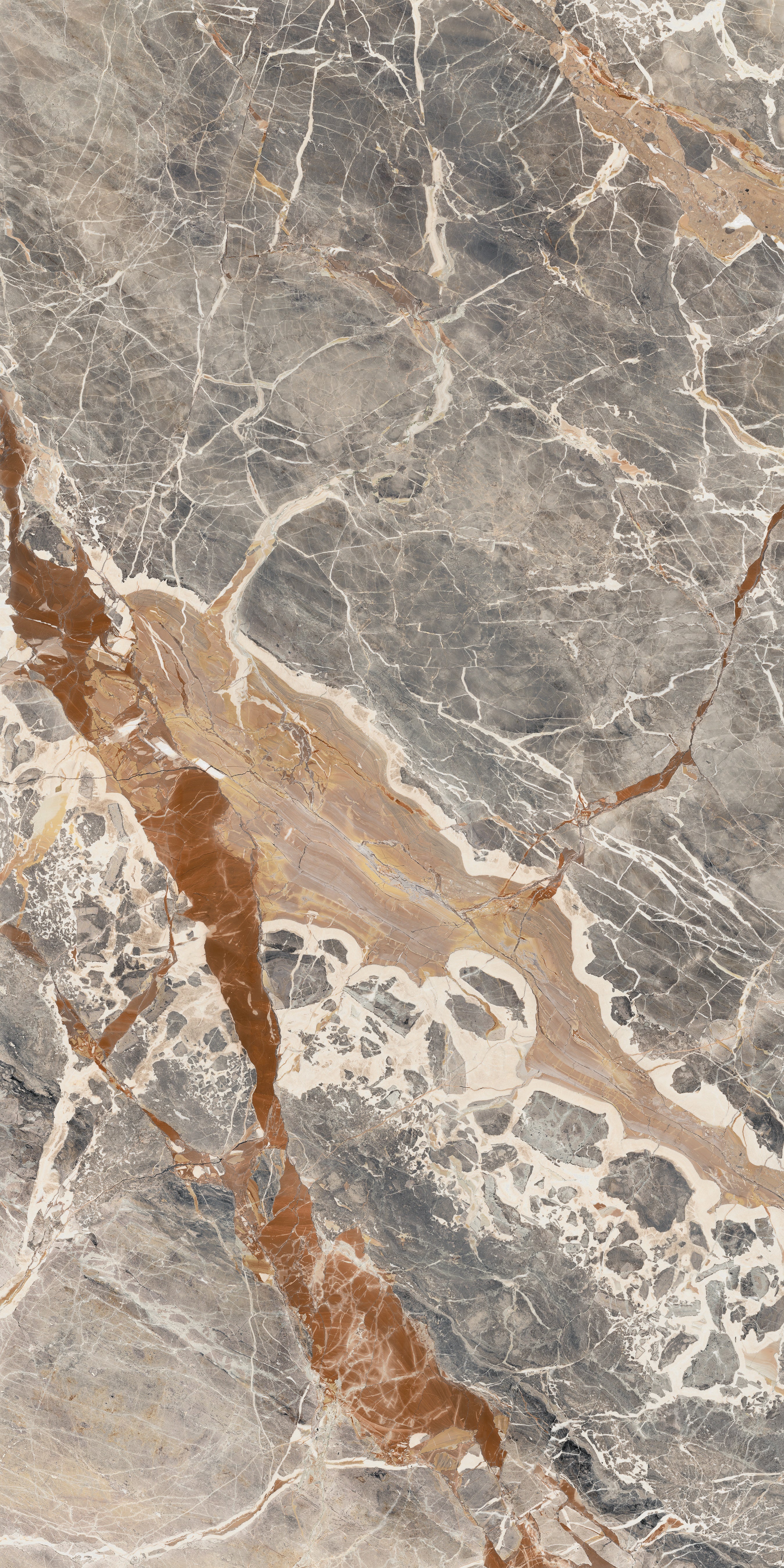 Majesto Macchia Vecchia sintered stone slabs by Anatolia, top-down product view, 63"×126"×1/4" size. Turkish sintered stone for floors and walls.