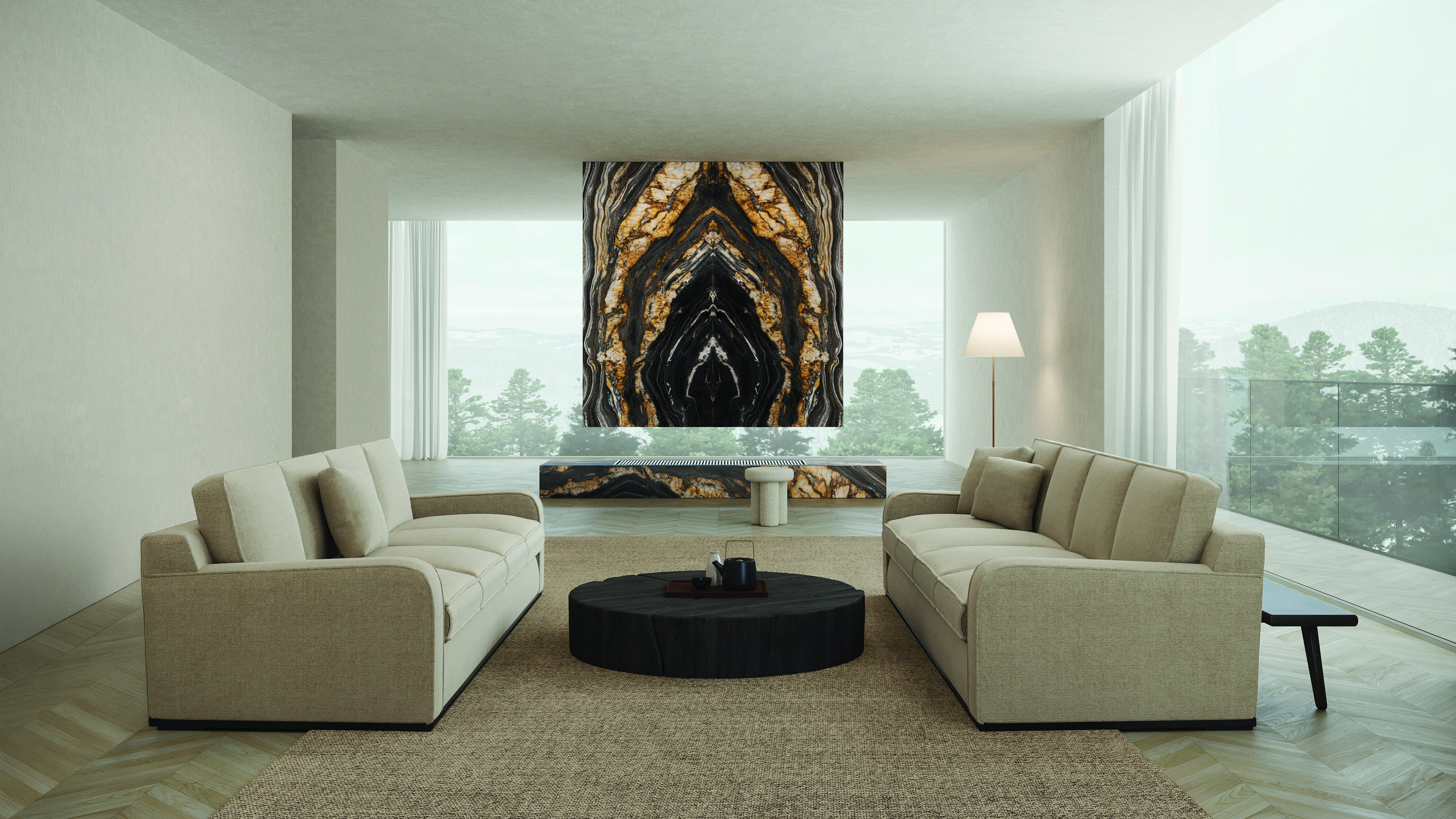 Majesto Oro Noir sintered stone slabs by Anatolia, top-down product view, 48"×110"×1/4" size. Turkish sintered stone for floors and walls.