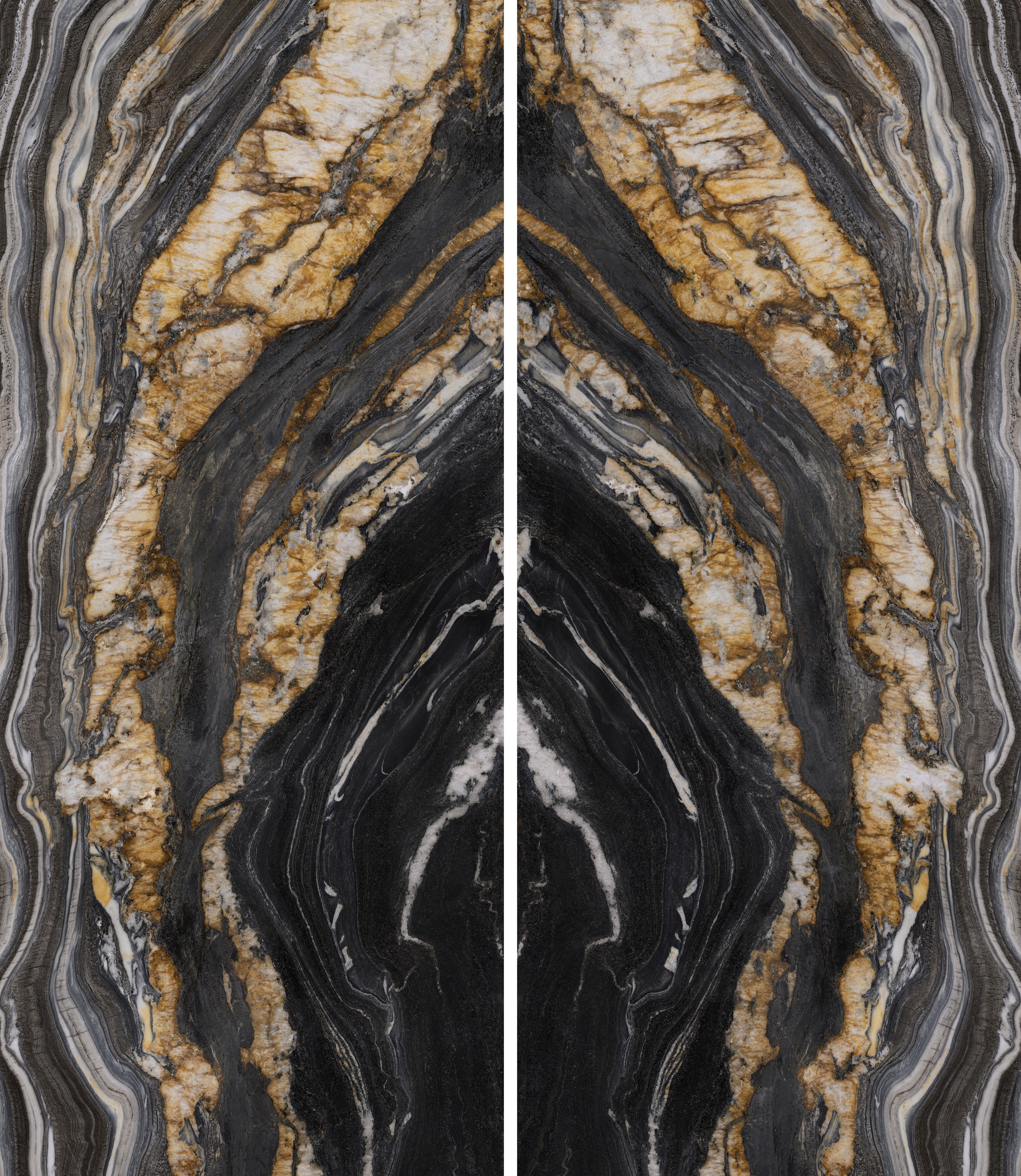 Majesto Oro Noir sintered stone slabs by Anatolia, top-down product view, 48"×110"×1/4" size. Turkish sintered stone for floors and walls.