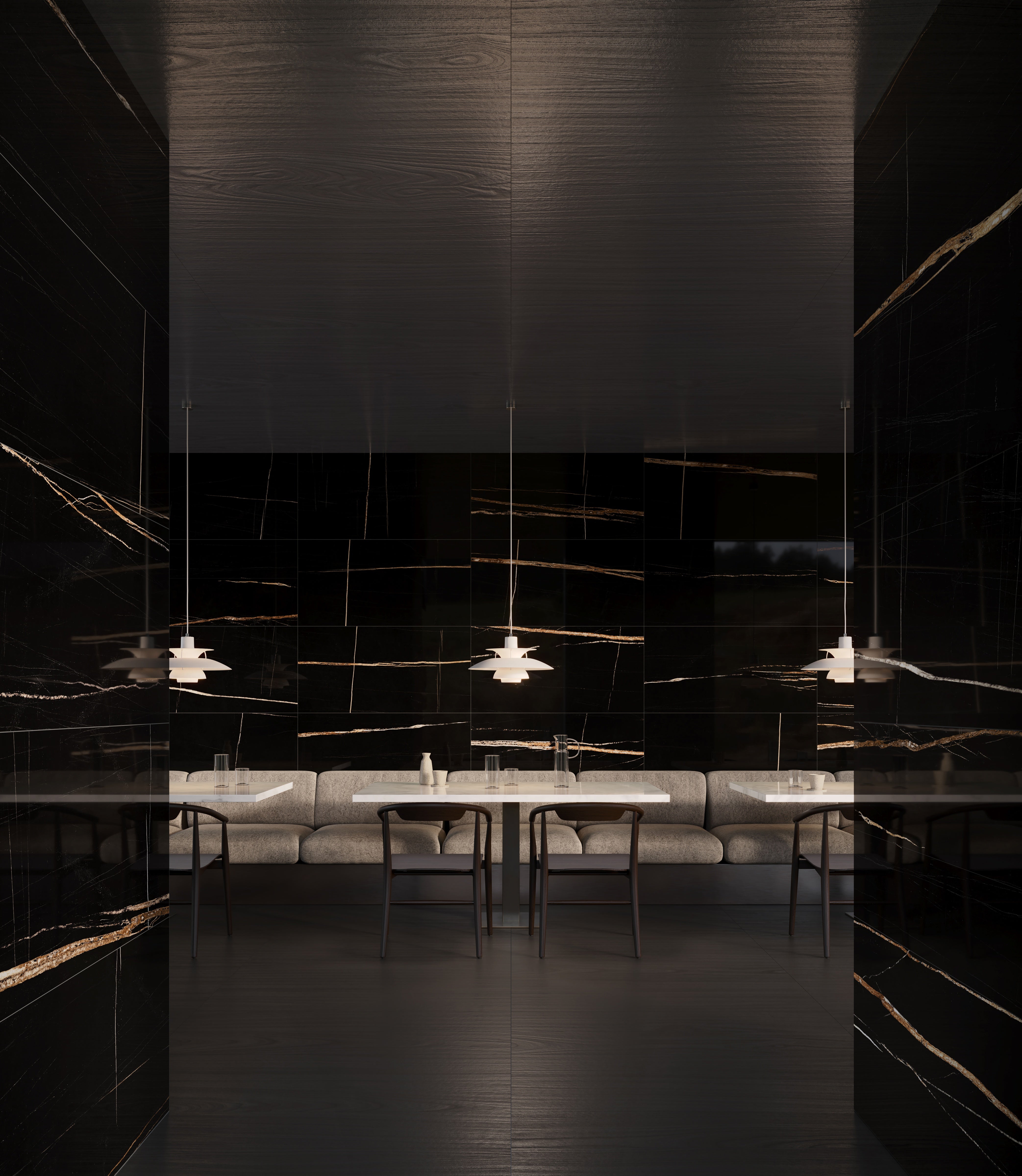 Majesto Sahara Noir porcelain mosaic by Anatolia, top-down product view, 11 23/32"×11 27/32"×11/32" size. Turkish porcelain for floors and walls.
