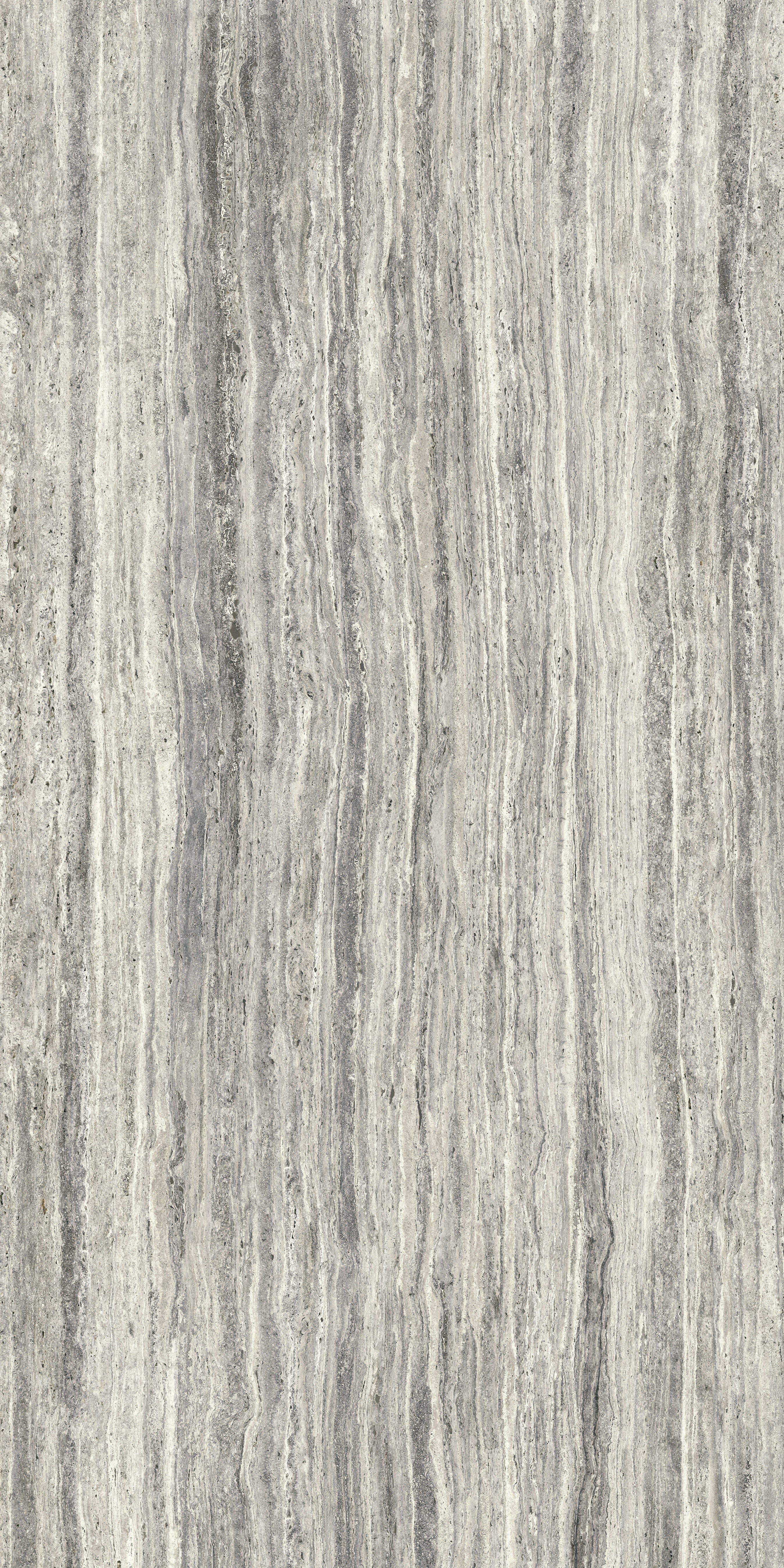 Majesto Travertino Titanium sintered stone slabs by Anatolia, top-down product view, 63"×126"×1/4" size. Turkish sintered stone for floors and walls.