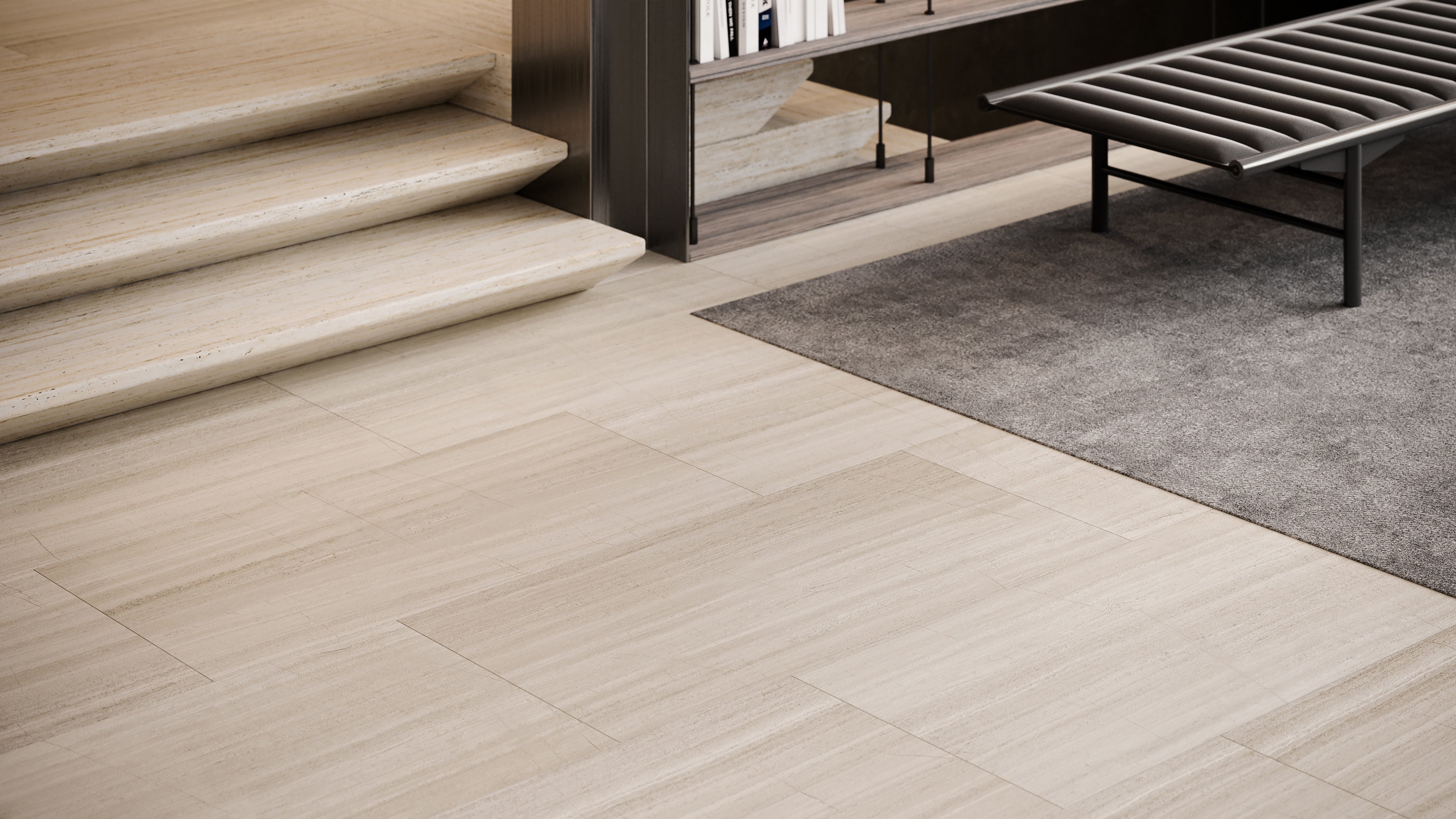 Mayfair Strada Ash porcelain trim by Anatolia, top-down product view, 3"×24"×11/32" size. Indian porcelain for floors and walls.