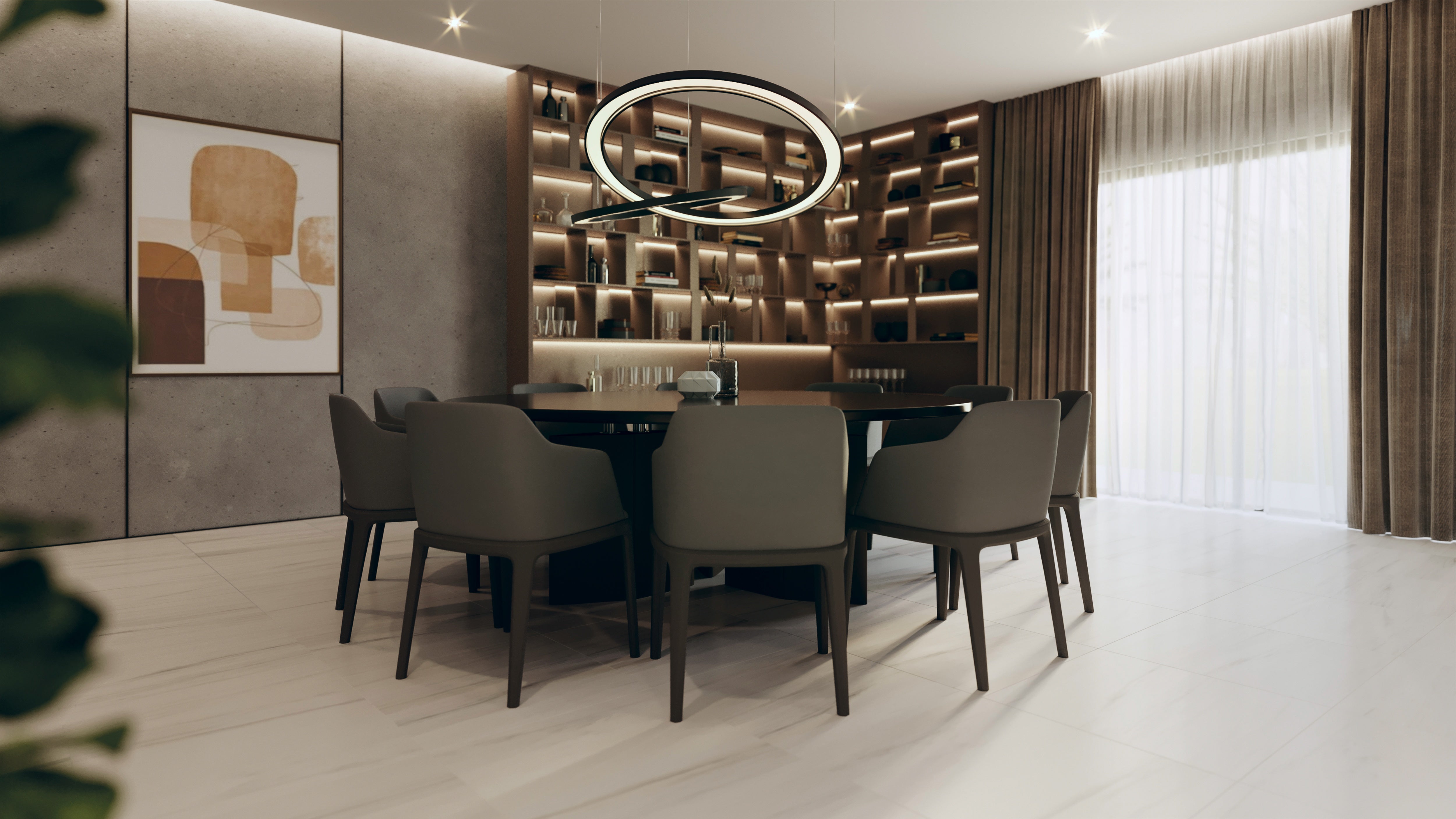 Mayfair Suave Bianco porcelain trim by Anatolia, lifestyle installation view 1, 3"×24"×11/32" size. Indian porcelain for floors and walls.