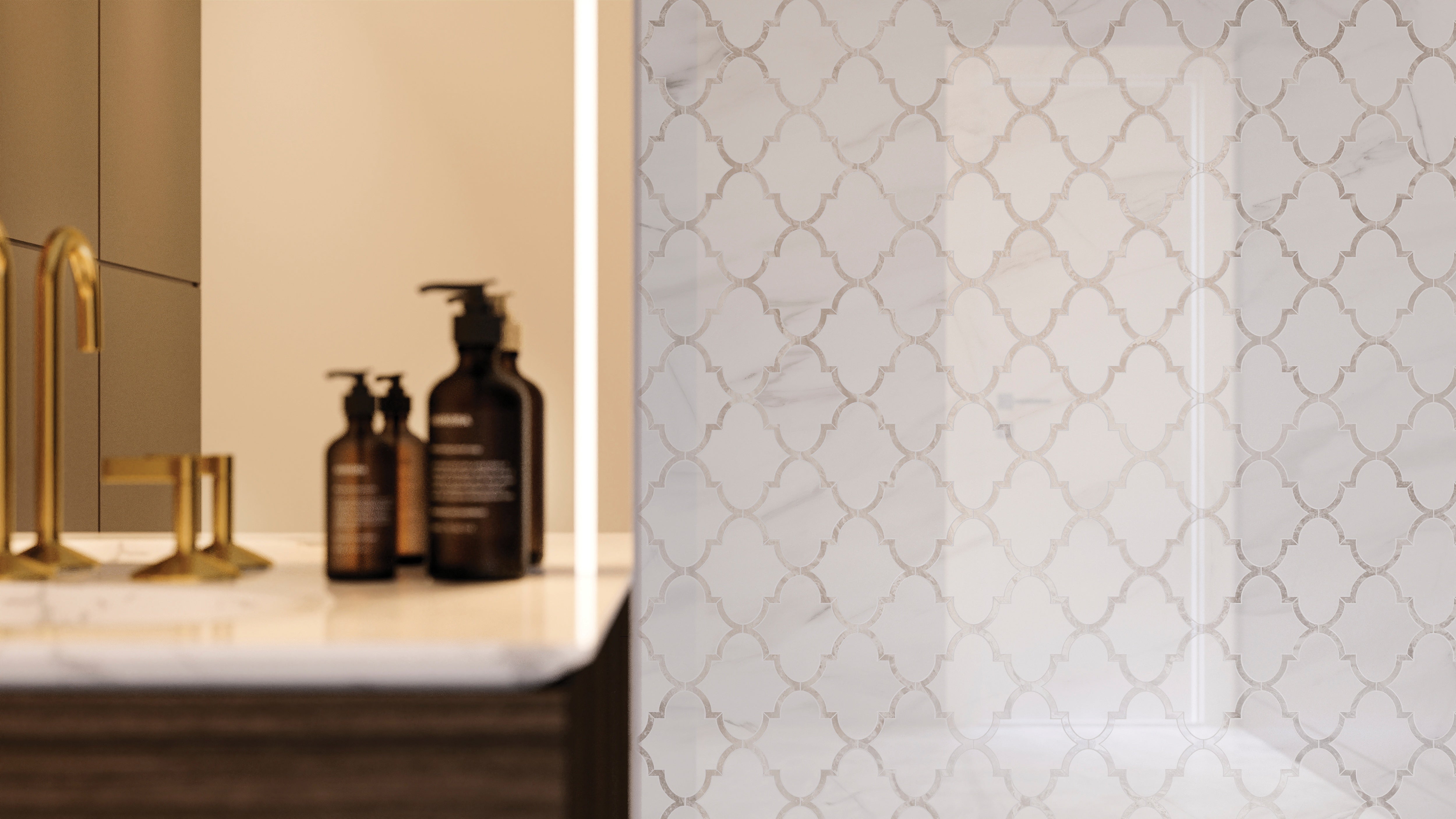 Mayfair Volakas Grigio porcelain mosaic by Anatolia, top-down product view, 11 5/8"×11 5/8"×11/32" size. Indian porcelain for floors and walls.