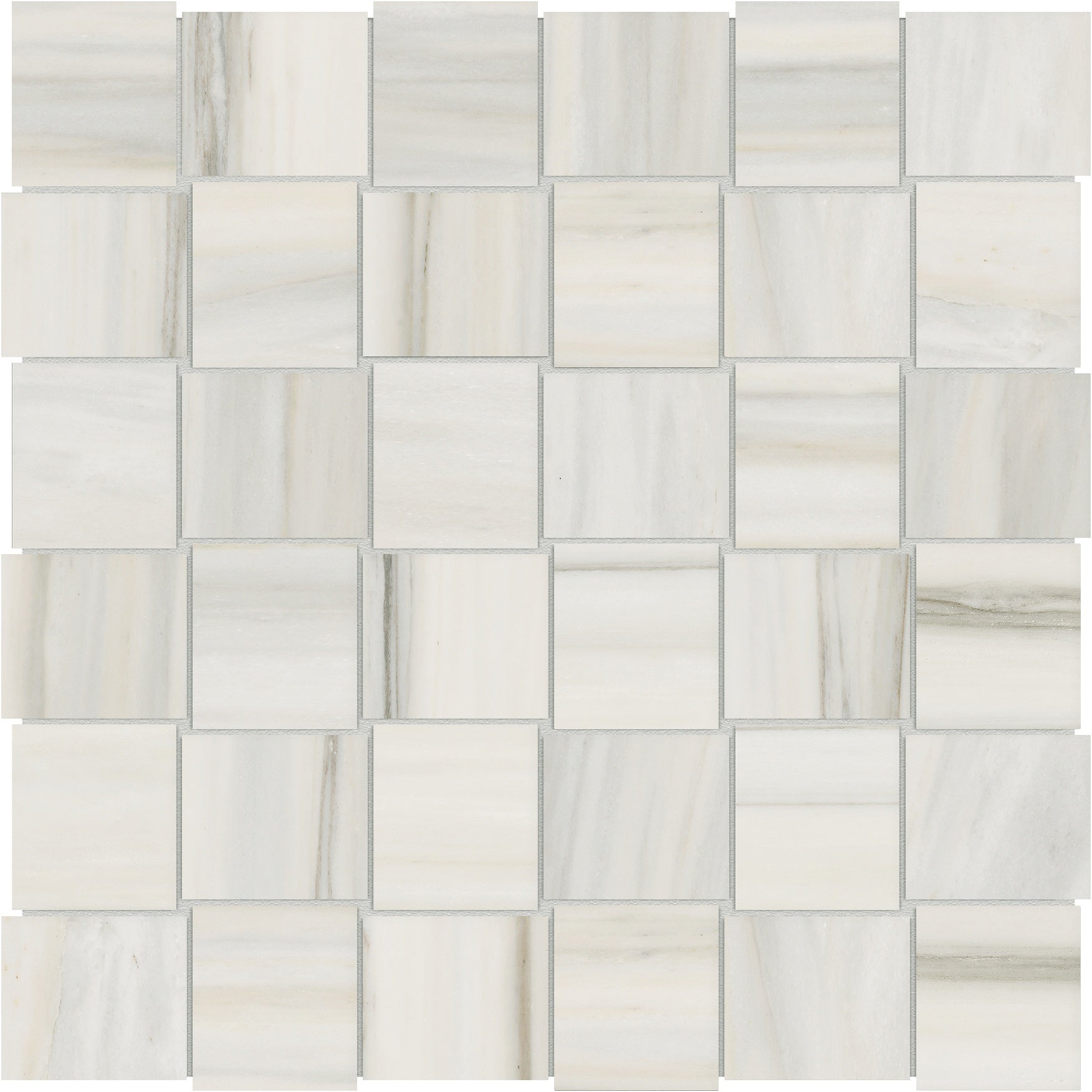 Mayfair Zebrino porcelain mosaic by Anatolia, top-down product view, 11 27/32"×11 27/32"×11/32" size. Indian porcelain for floors and walls.