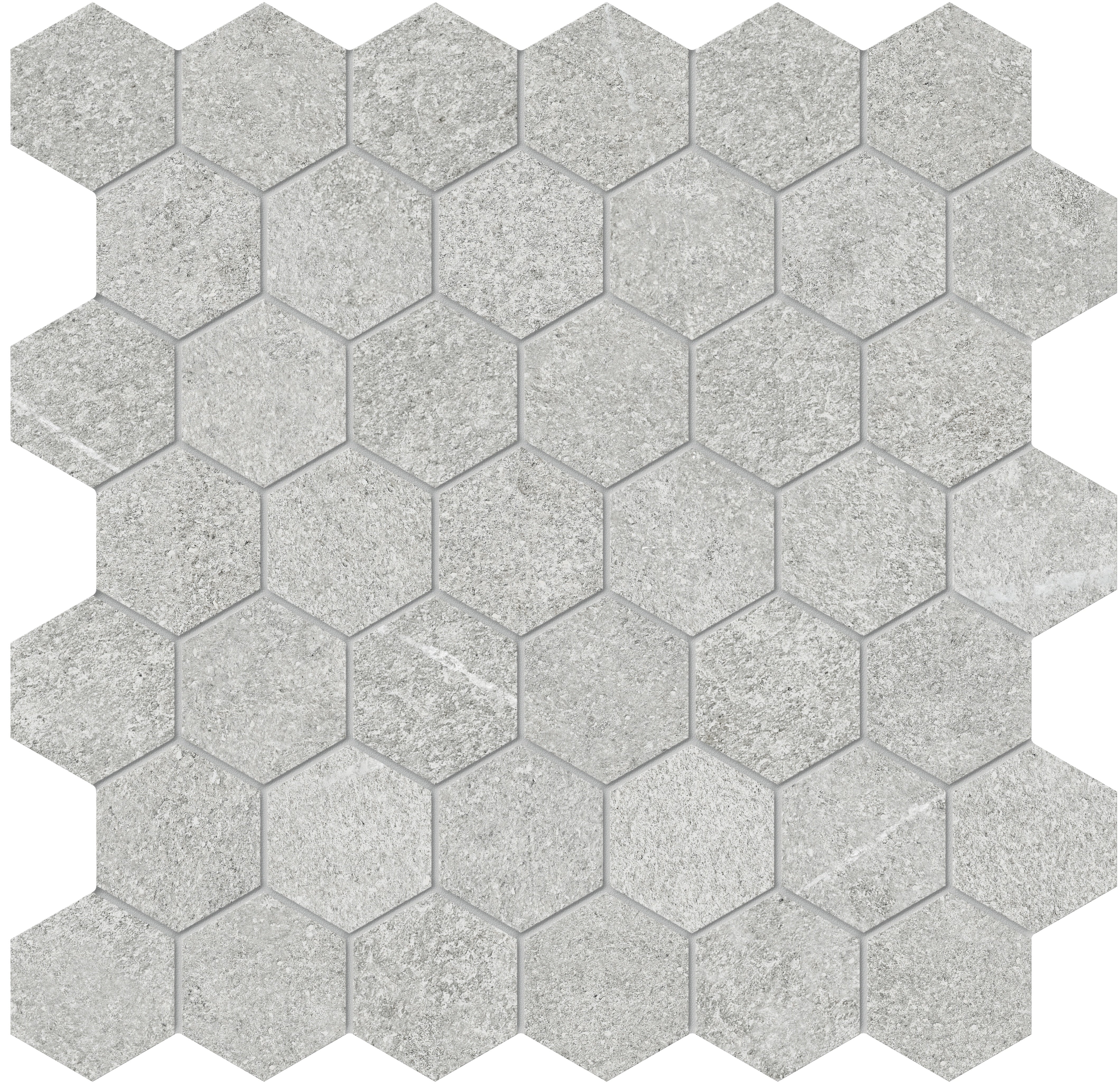 Mjork Ash porcelain mosaic by Anatolia, top-down product view, 11 23/32"×11 27/32"×11/32" size. Turkish porcelain for floors and walls.
