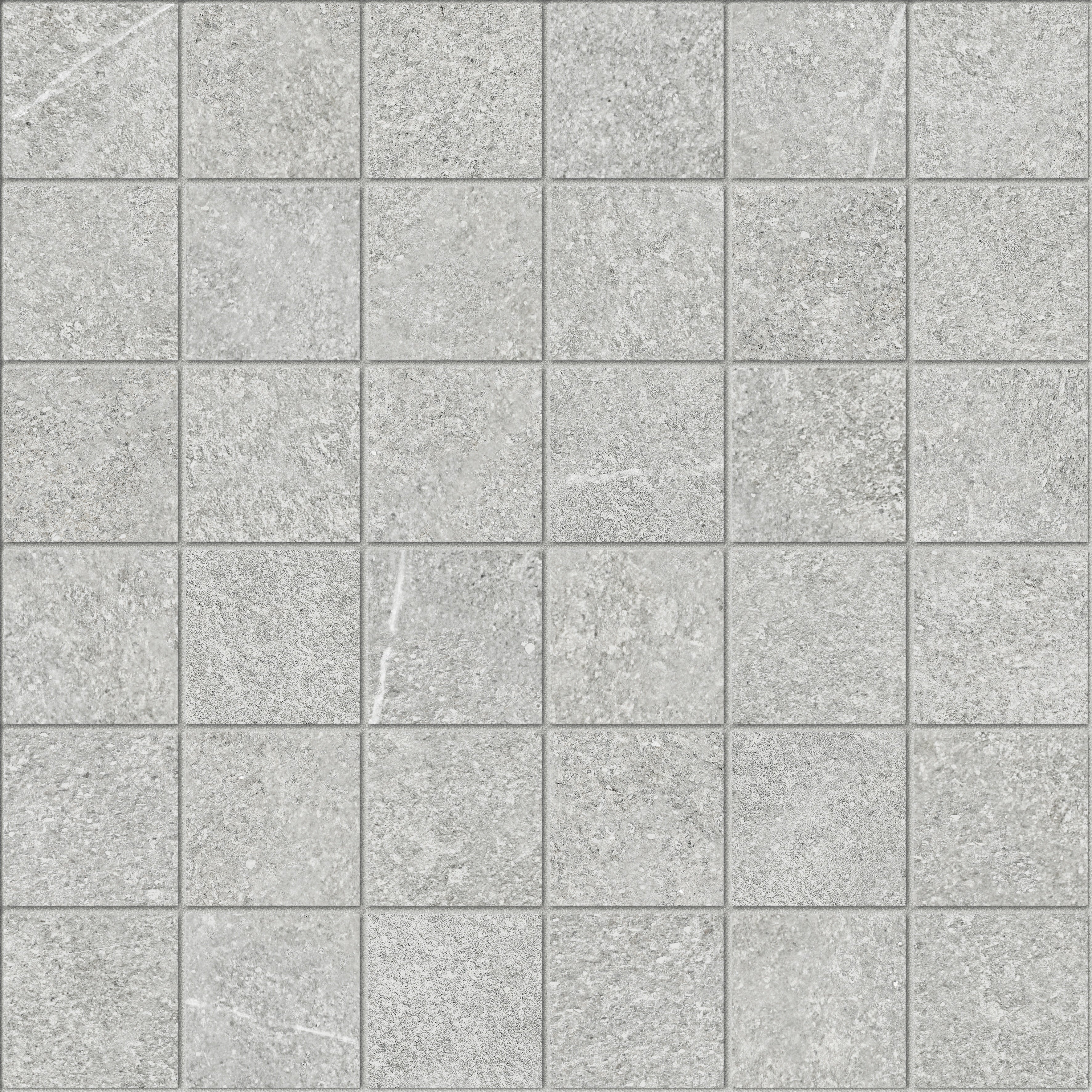 Mjork Ash porcelain mosaic by Anatolia, top-down product view, 11 25/32"×11 25/32"×11/32" size. Turkish porcelain for floors and walls.