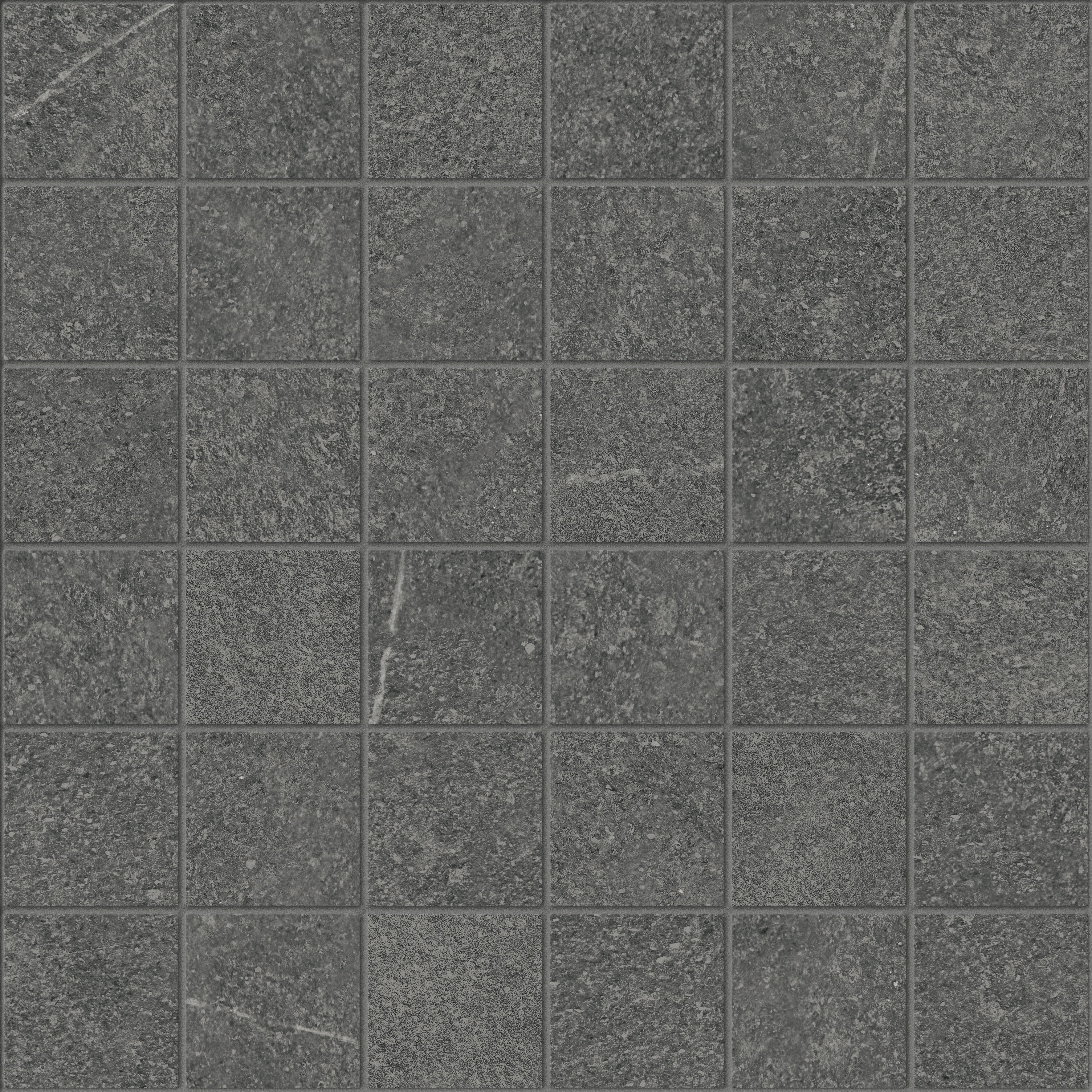 Mjork Carbon porcelain mosaic by Anatolia, top-down product view, 11 25/32"×11 25/32"×11/32" size. Turkish porcelain for floors and walls.