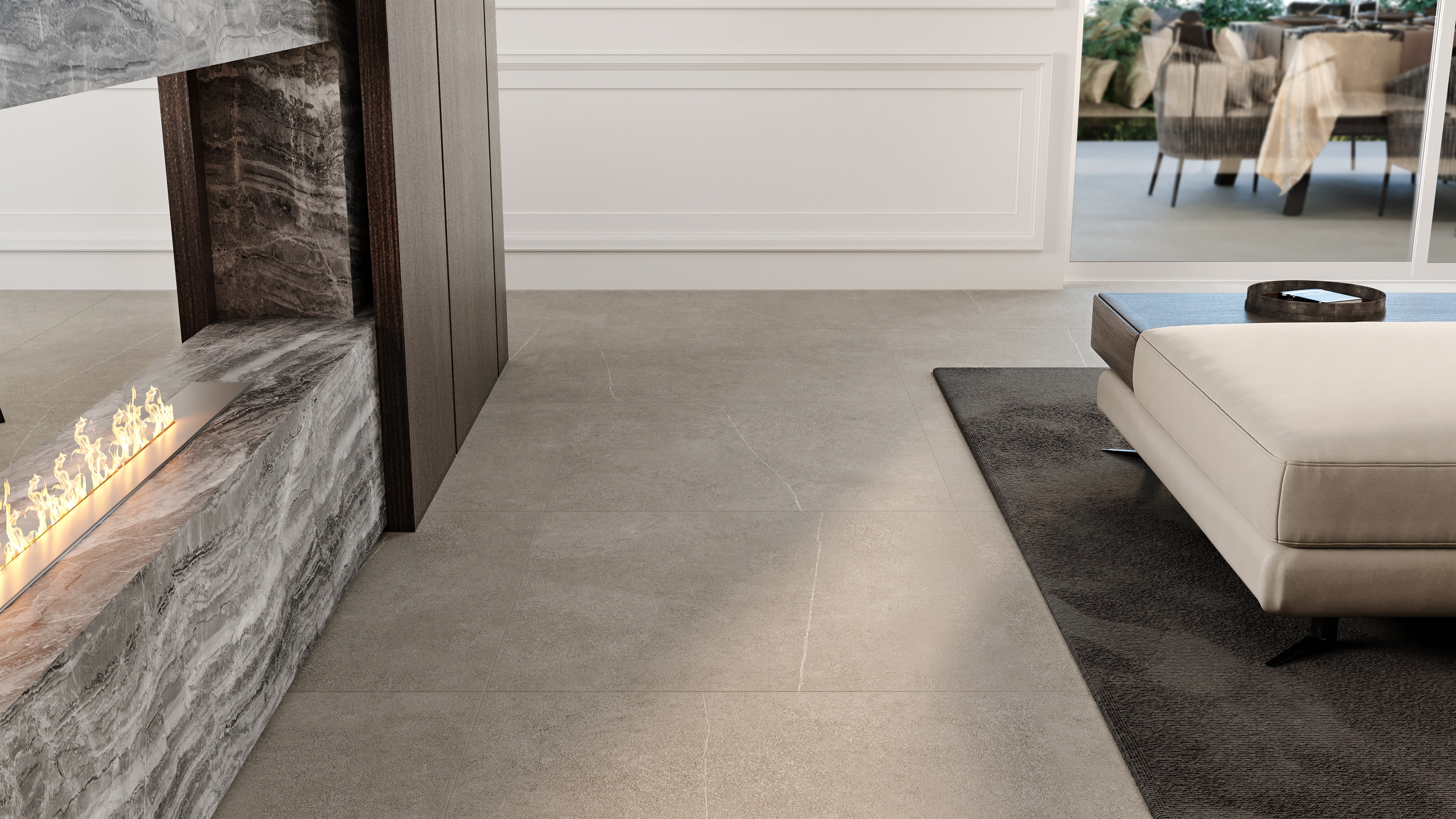 Mjork Clay porcelain trim by Anatolia, top-down product view, 3"×24"×11/32" size. Turkish porcelain for floors and walls.