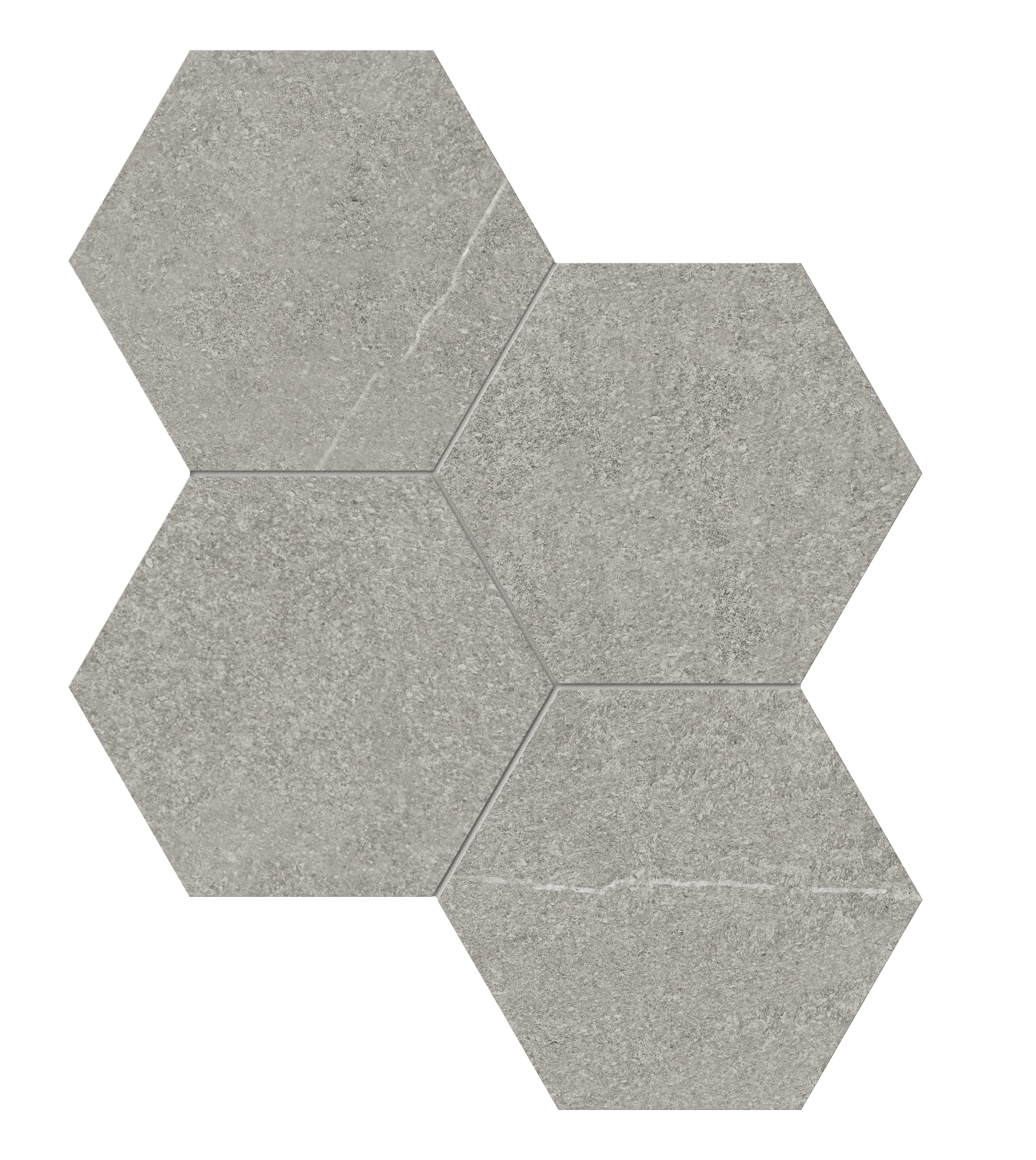 Mjork Clay porcelain mosaic by Anatolia, top-down product view, 9 31/32"×11 1/2"×11/32" size. Turkish porcelain for floors and walls.