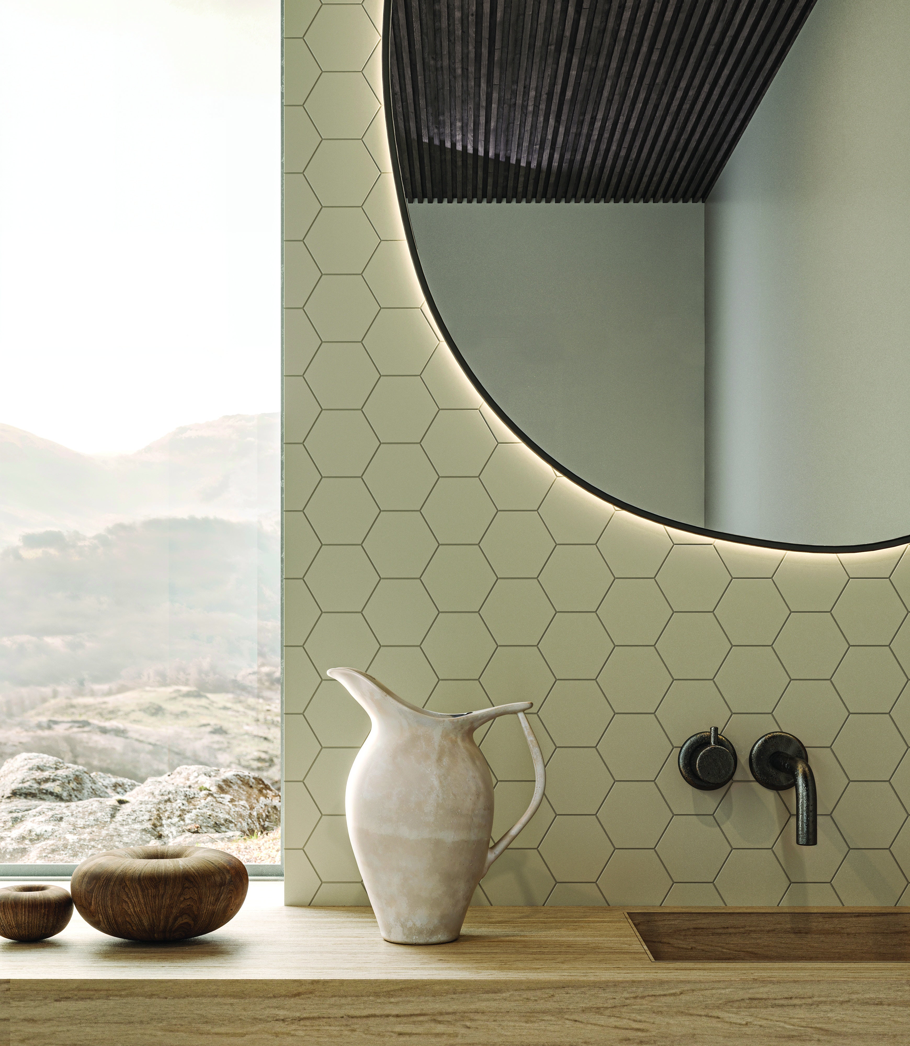 Monoforma Storm porcelain mosaic by Anatolia, top-down product view, 9 7/8"×11 3/8"×11/32" size. Turkish porcelain for floors and walls.