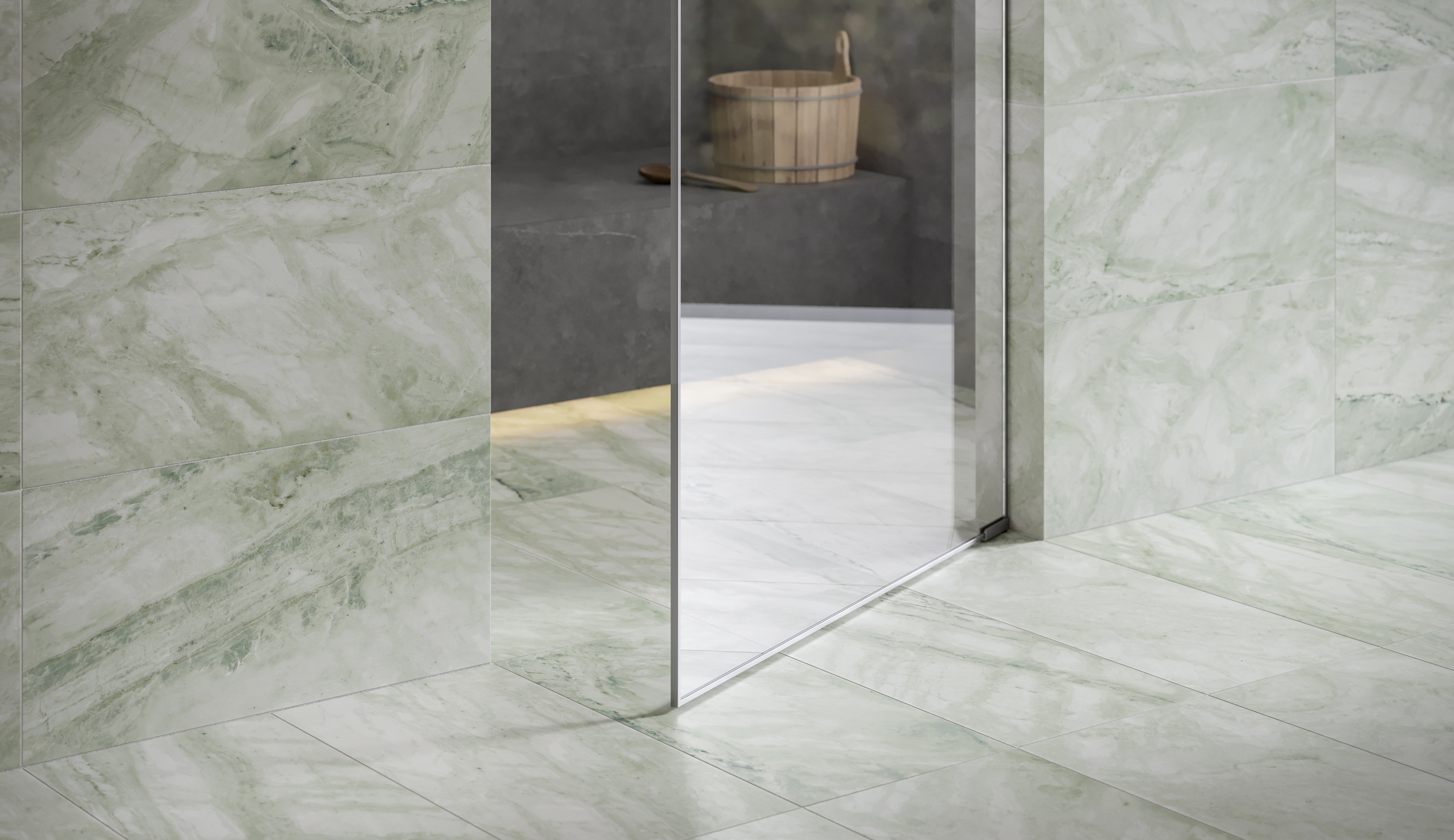 Moscato Argento marble trim by Anatolia, top-down product view, 1/2"×12"×5/8" size. Chinese marble for floors and walls.