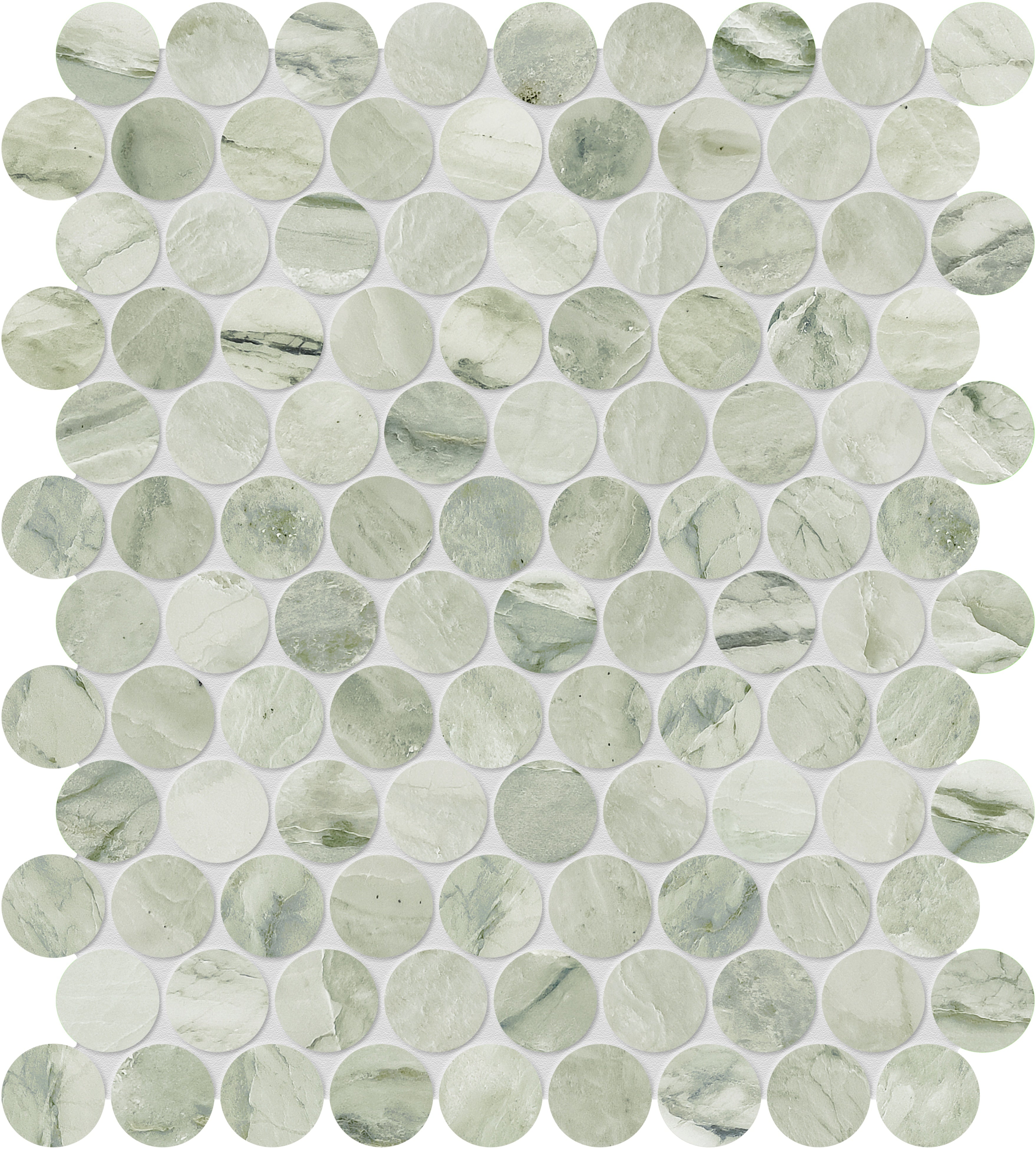 Moscato Argento marble mosaic by Anatolia, top-down product view, 11 3/32"×12 7/8"×3/8" size. Chinese marble for floors and walls.