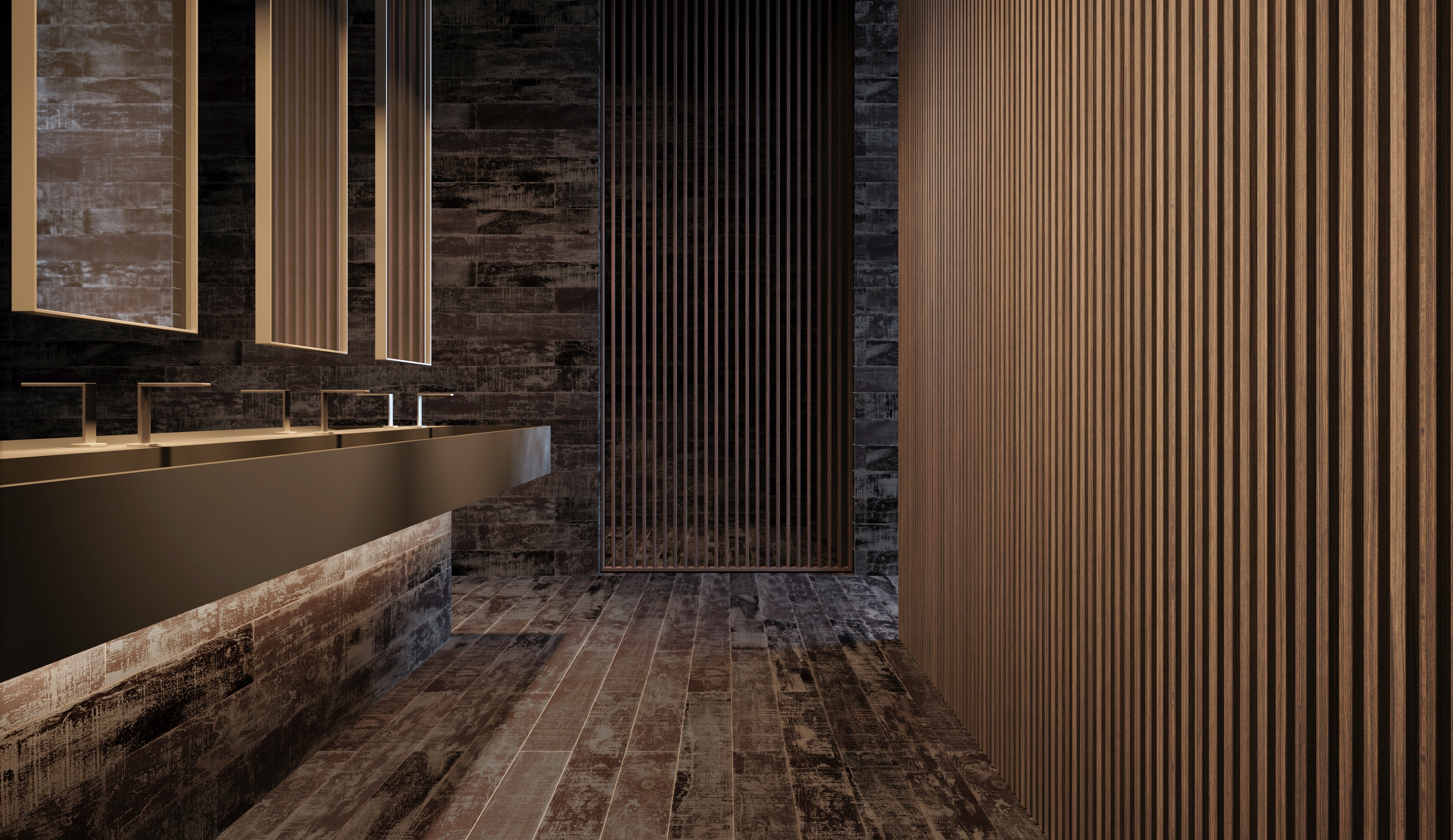 Muskoka Charred porcelain field tile by Anatolia, top-down product view, 6"×36"×3/8" size. Turkish porcelain for floors and walls.