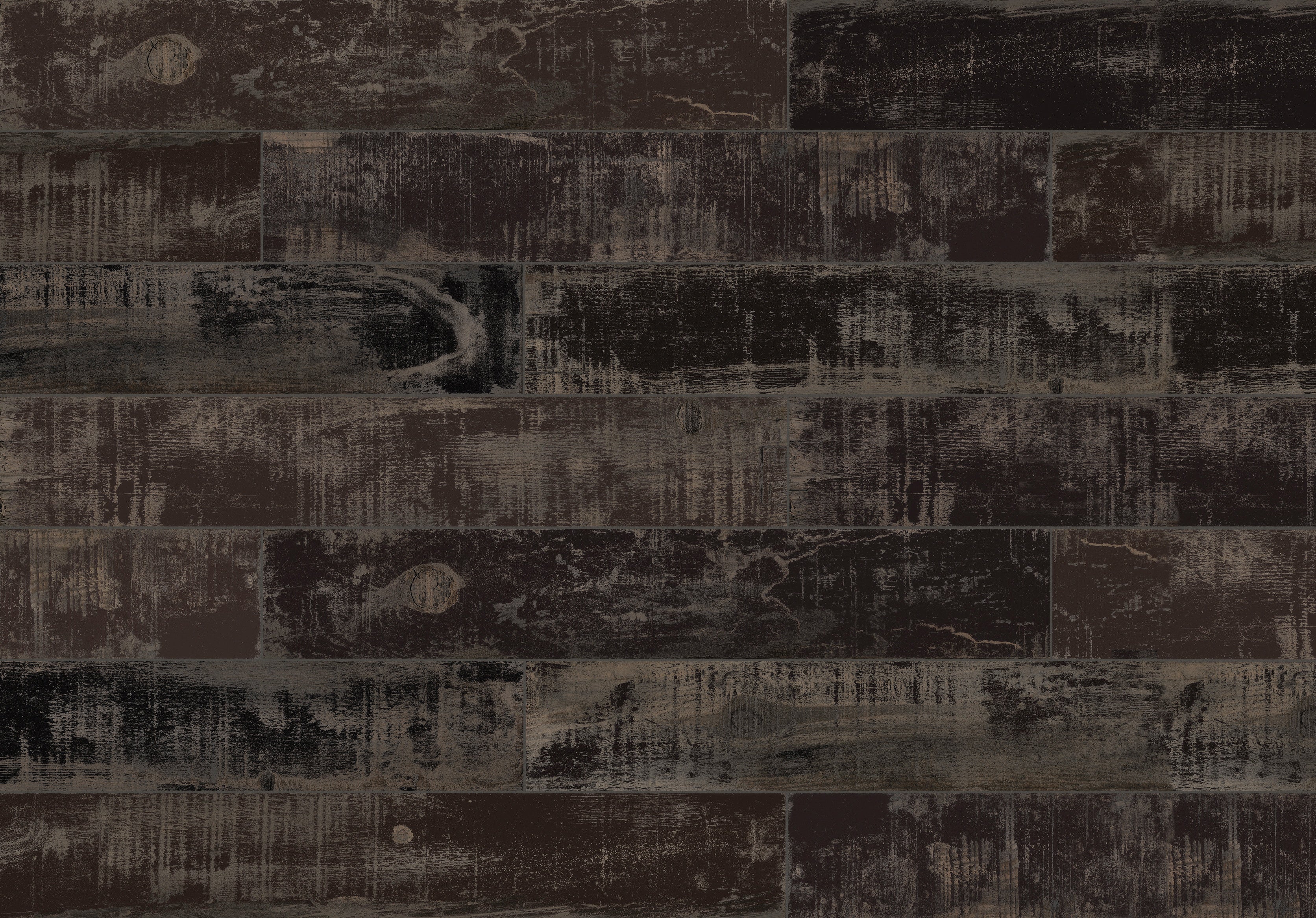 Muskoka Charred porcelain field tile by Anatolia, top-down product view, 6"×36"×3/8" size. Turkish porcelain for floors and walls.